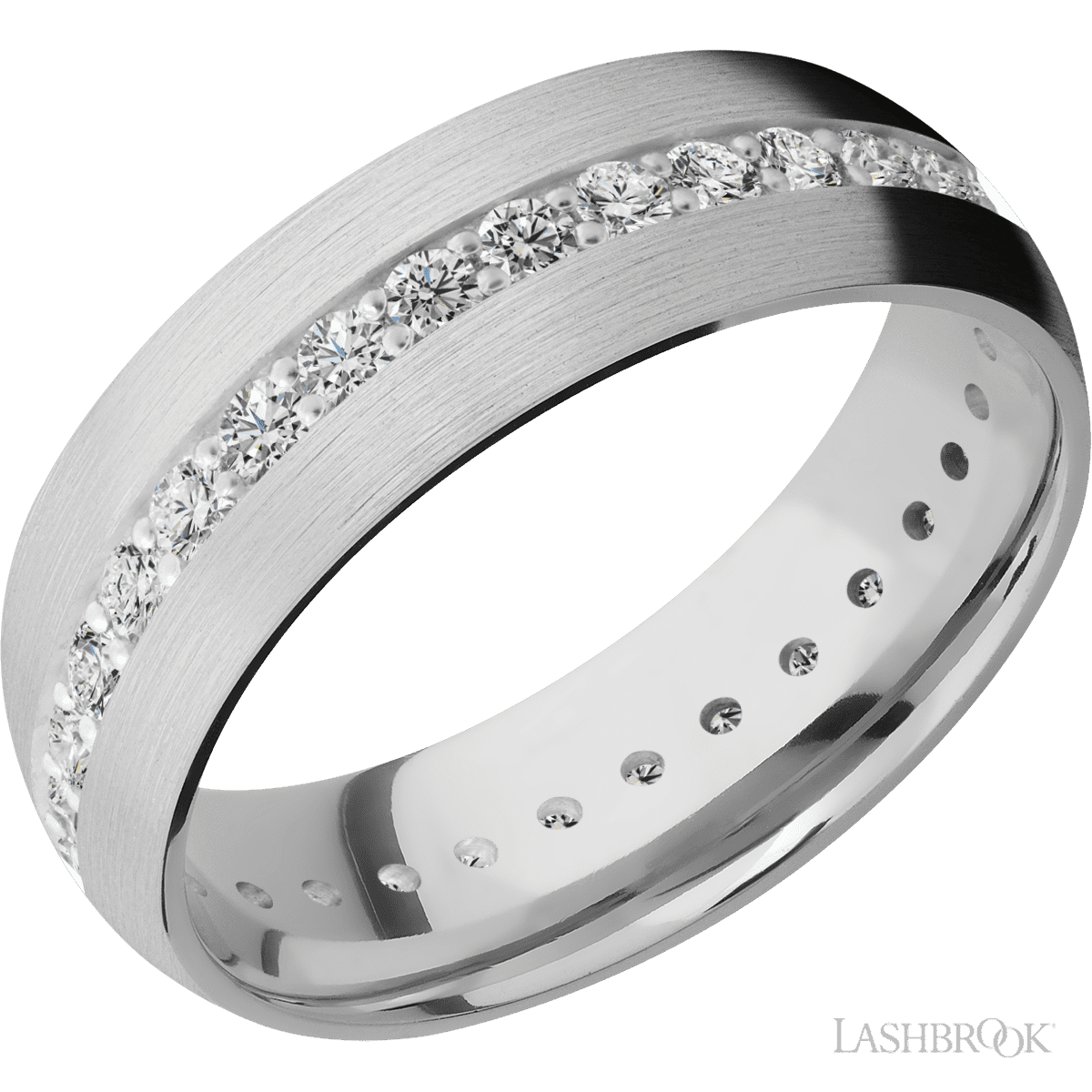 Lashbrook 14K White Gold Male Wedding Ring With Beaded Diamonds - Diamonds By Rothschild