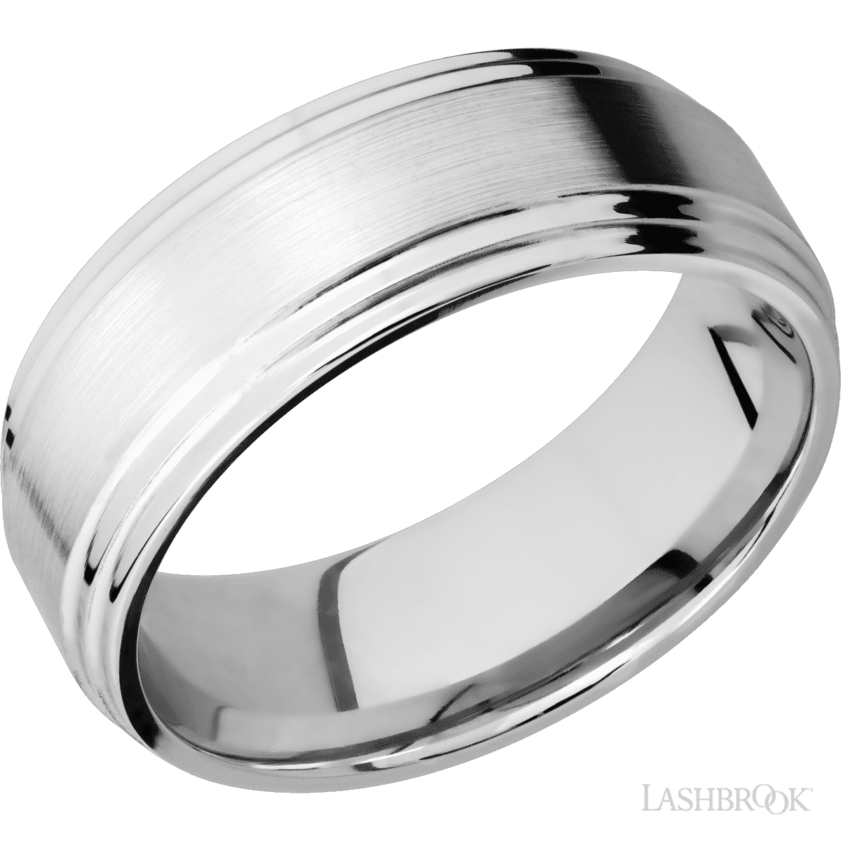 Lashbrook 14K White Gold Male Wedding Ring With Double Stepped Edges - Diamonds By Rothschild