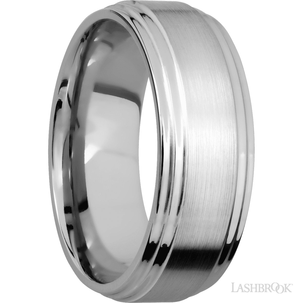 Lashbrook 14K White Gold Male Wedding Ring With Double Stepped Edges - Diamonds By Rothschild
