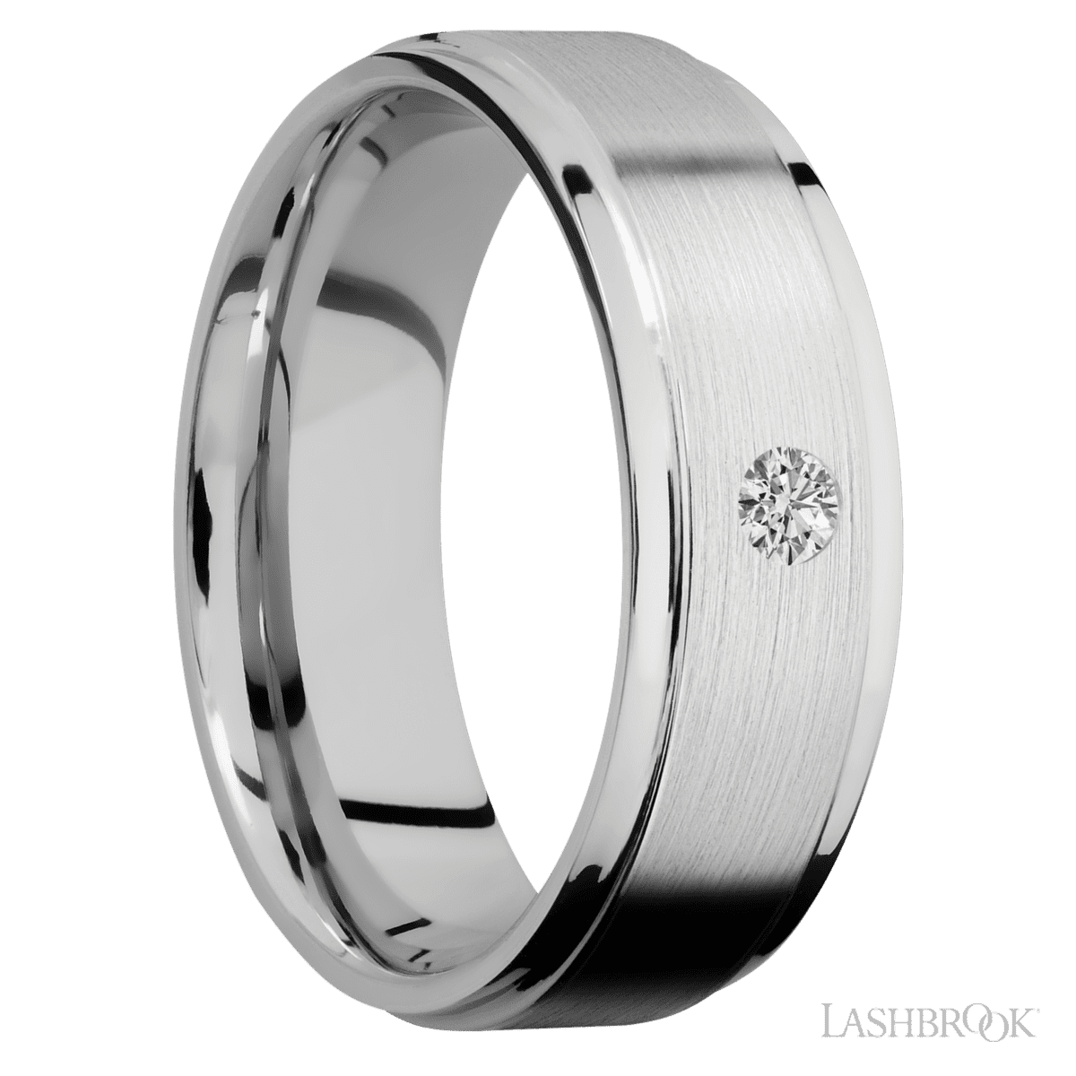 Lashbrook 14K White Gold Male Wedding Ring With Round Diamond Center - Diamonds By Rothschild