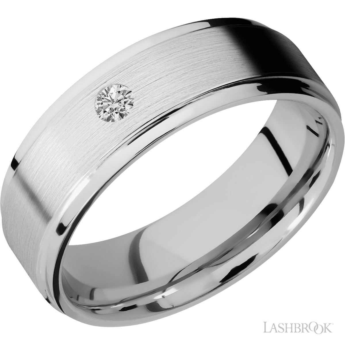 Lashbrook 14K White Gold Male Wedding Ring With Round Diamond Center - Diamonds By Rothschild