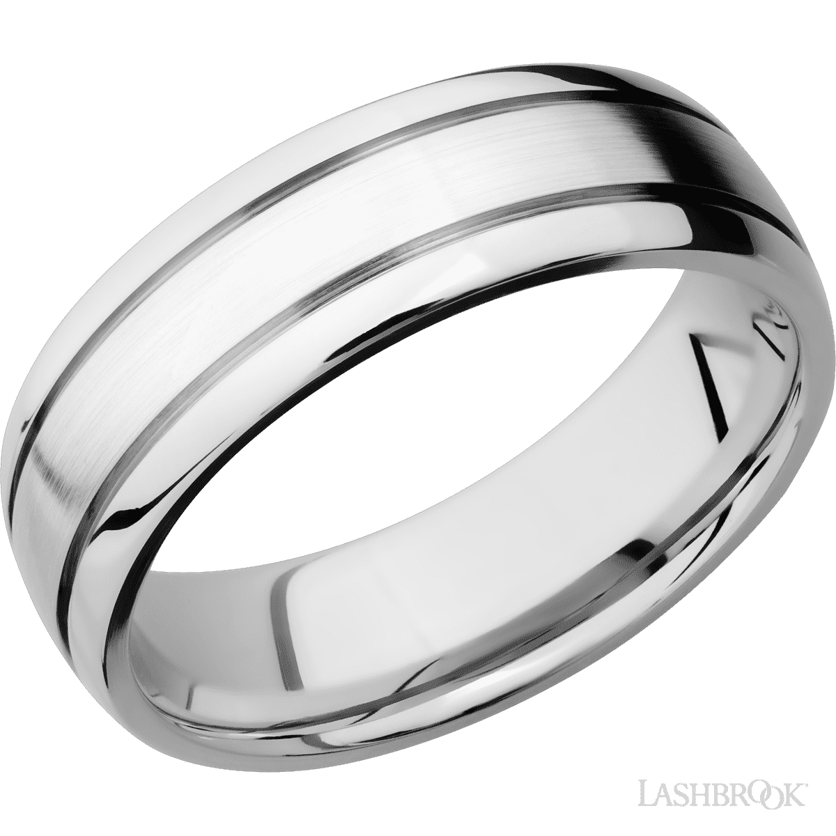 Lashbrook 14K White Gold Male Wedding Ring With Two Accent Grooves - Diamonds By Rothschild