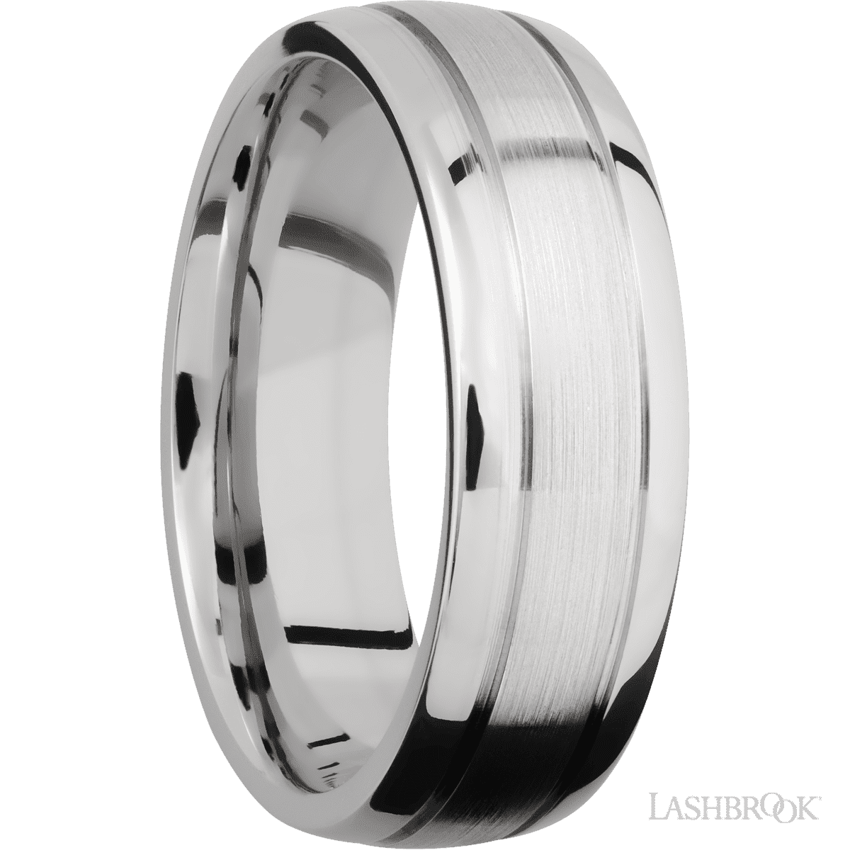 Lashbrook 14K White Gold Male Wedding Ring With Two Accent Grooves - Diamonds By Rothschild