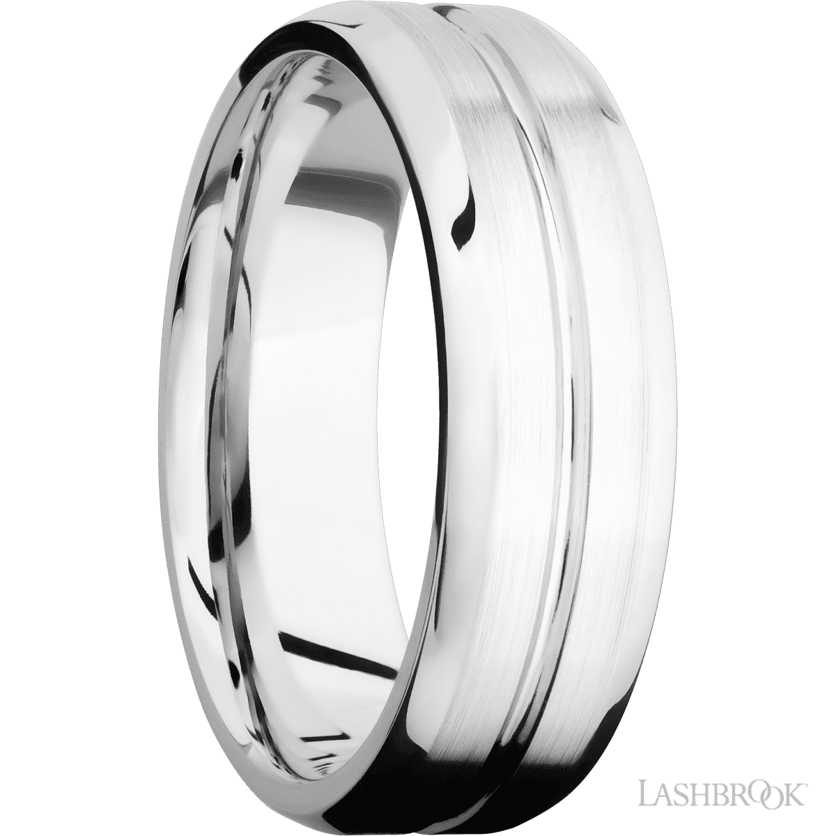 Lashbrook 14K White Gold Men's Marriage Band With Accent Groove - Diamonds By Rothschild