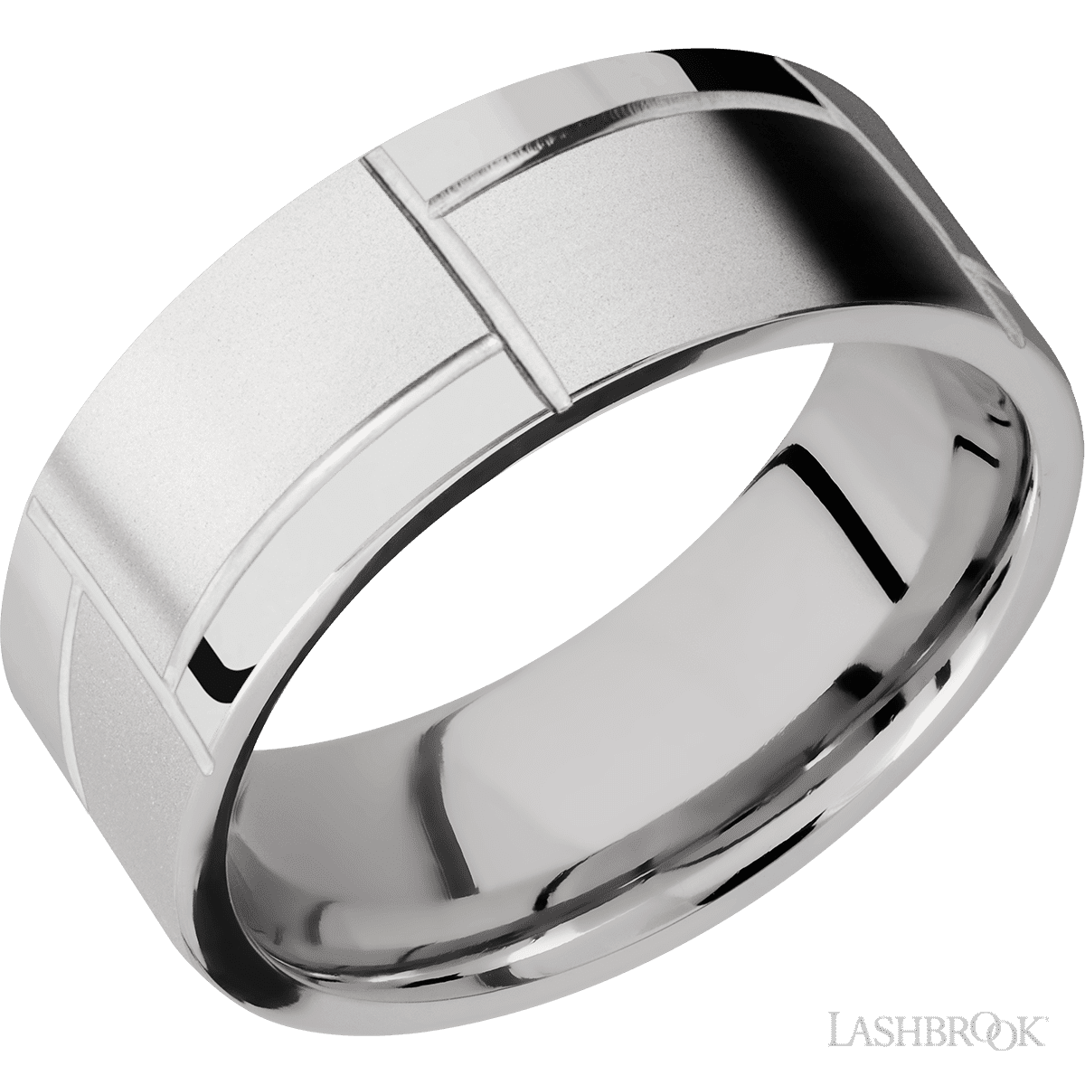 Lashbrook 14K White Gold Men's Marriage Band With Machined Pattern - Diamonds By Rothschild