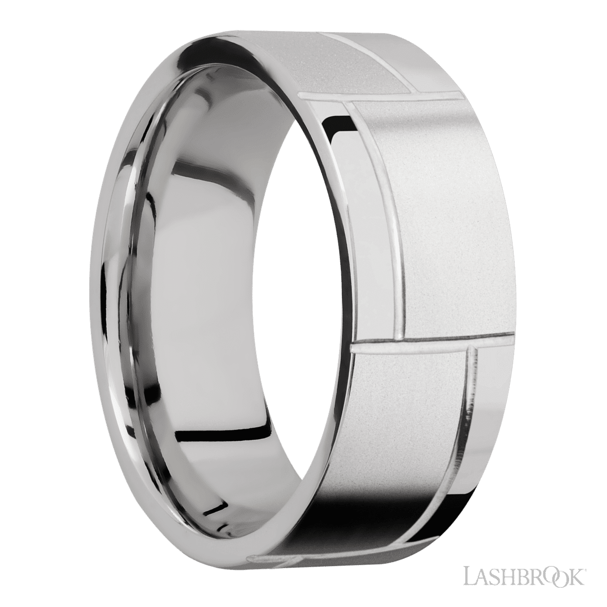Lashbrook 14K White Gold Men's Marriage Band With Machined Pattern - Diamonds By Rothschild