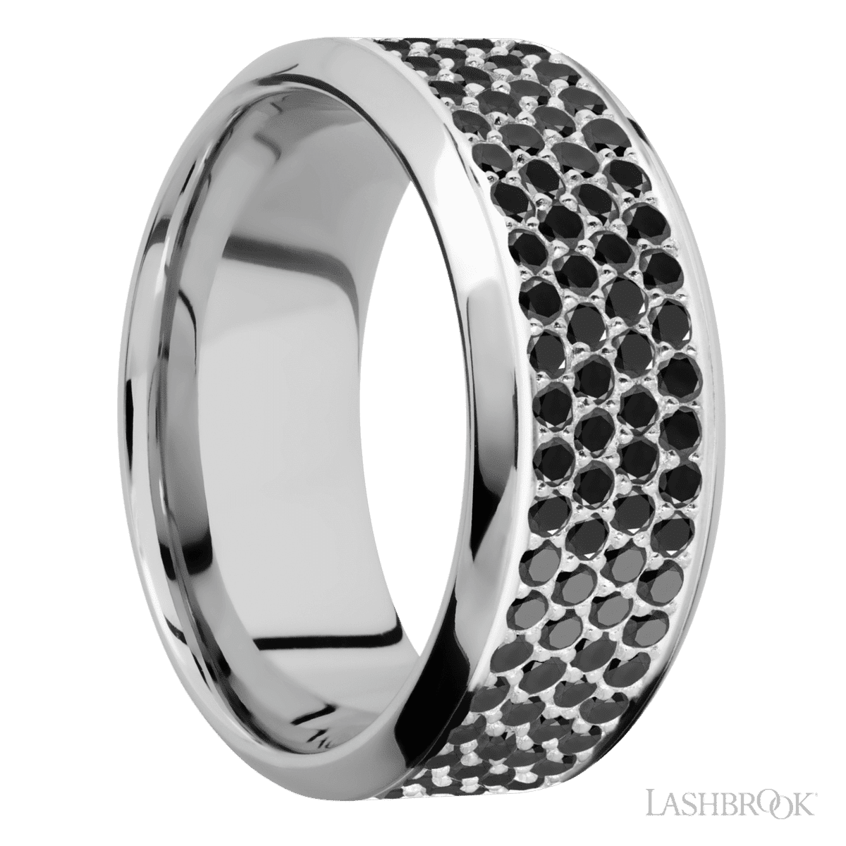 Lashbrook 14K White Gold Men's Marriage Ring - Black Beaded Diamonds - Diamonds By Rothschild