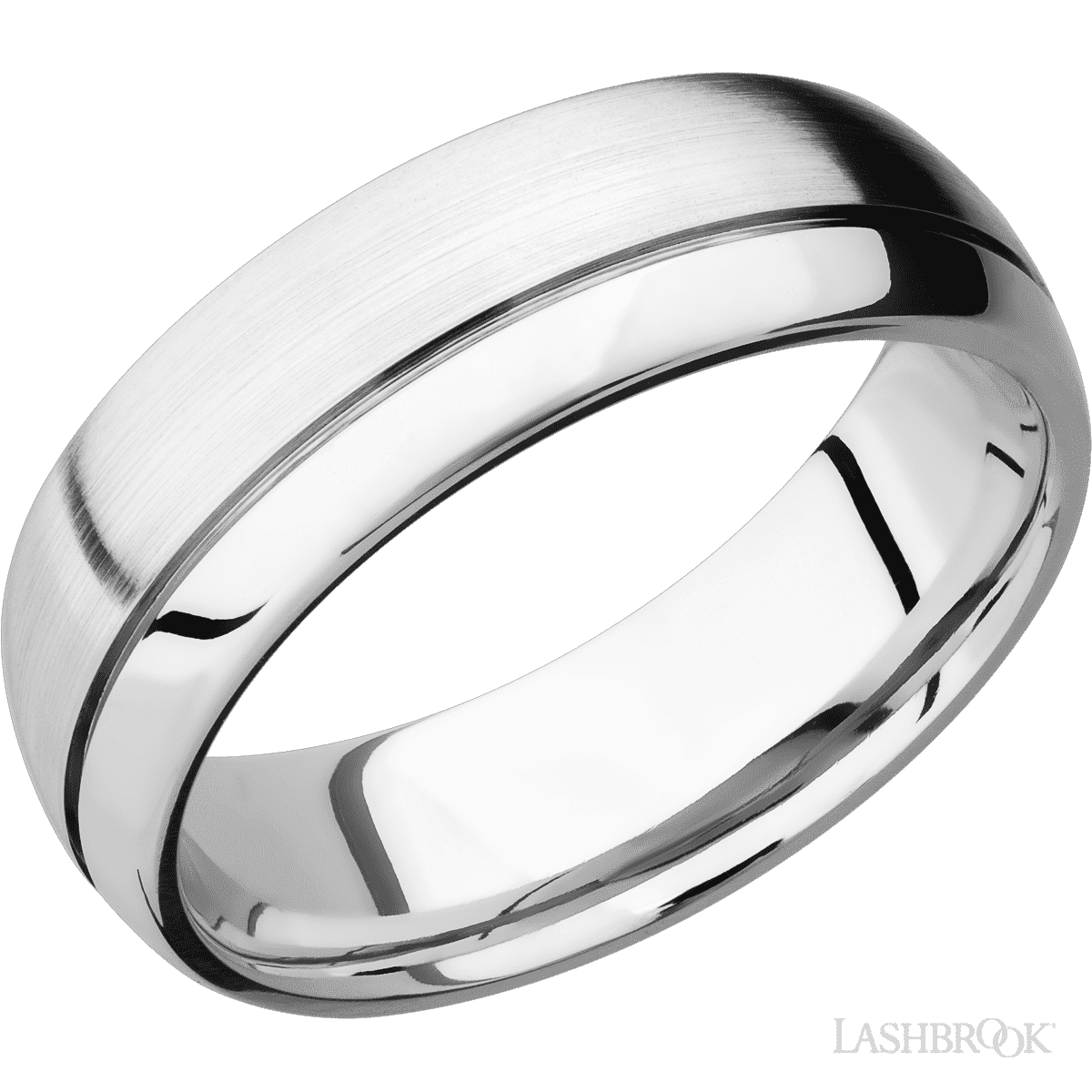 Lashbrook 14K White Gold Men's Marriage Ring, Off Center Accent Groove - Diamonds By Rothschild