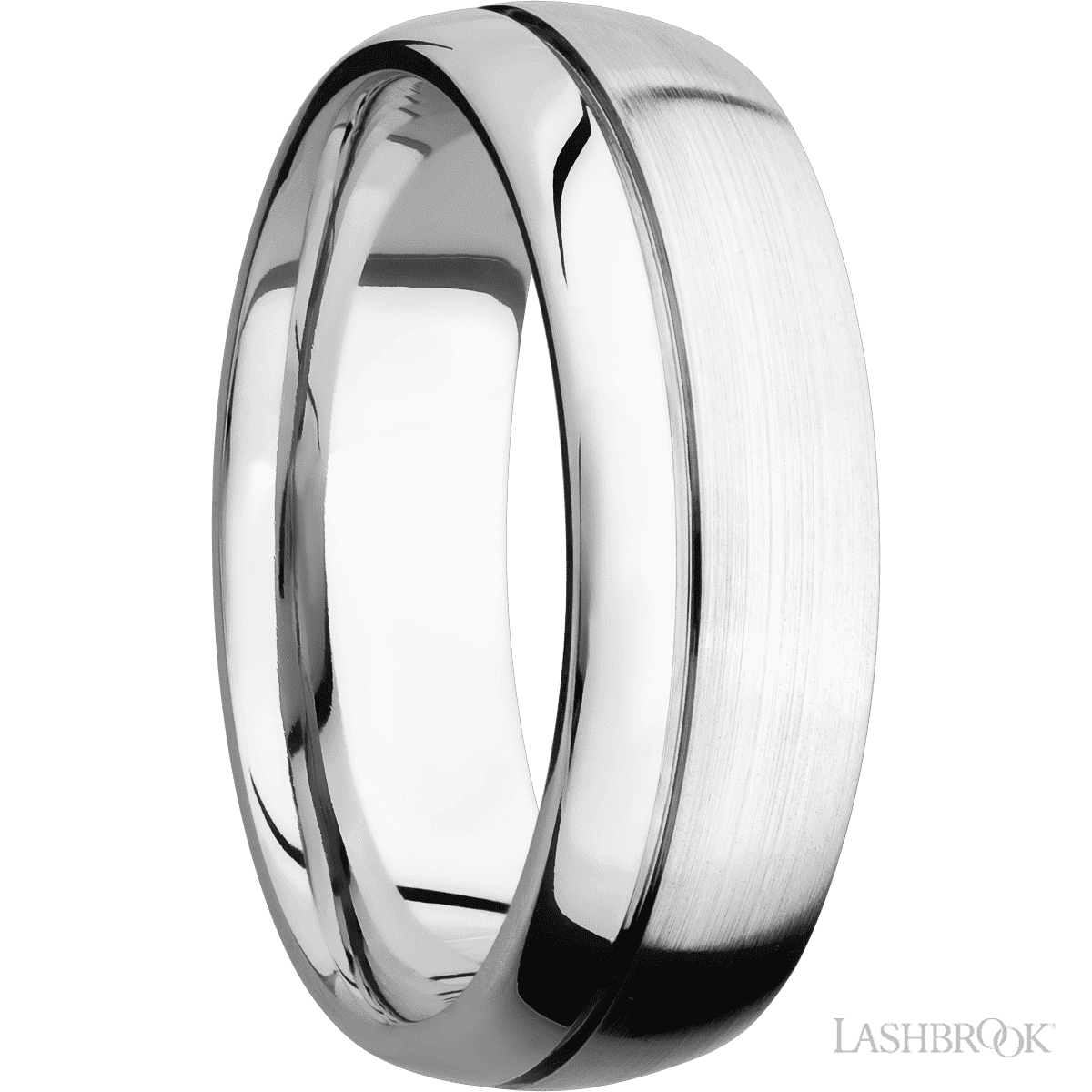 Lashbrook 14K White Gold Men's Marriage Ring, Off Center Accent Groove - Diamonds By Rothschild