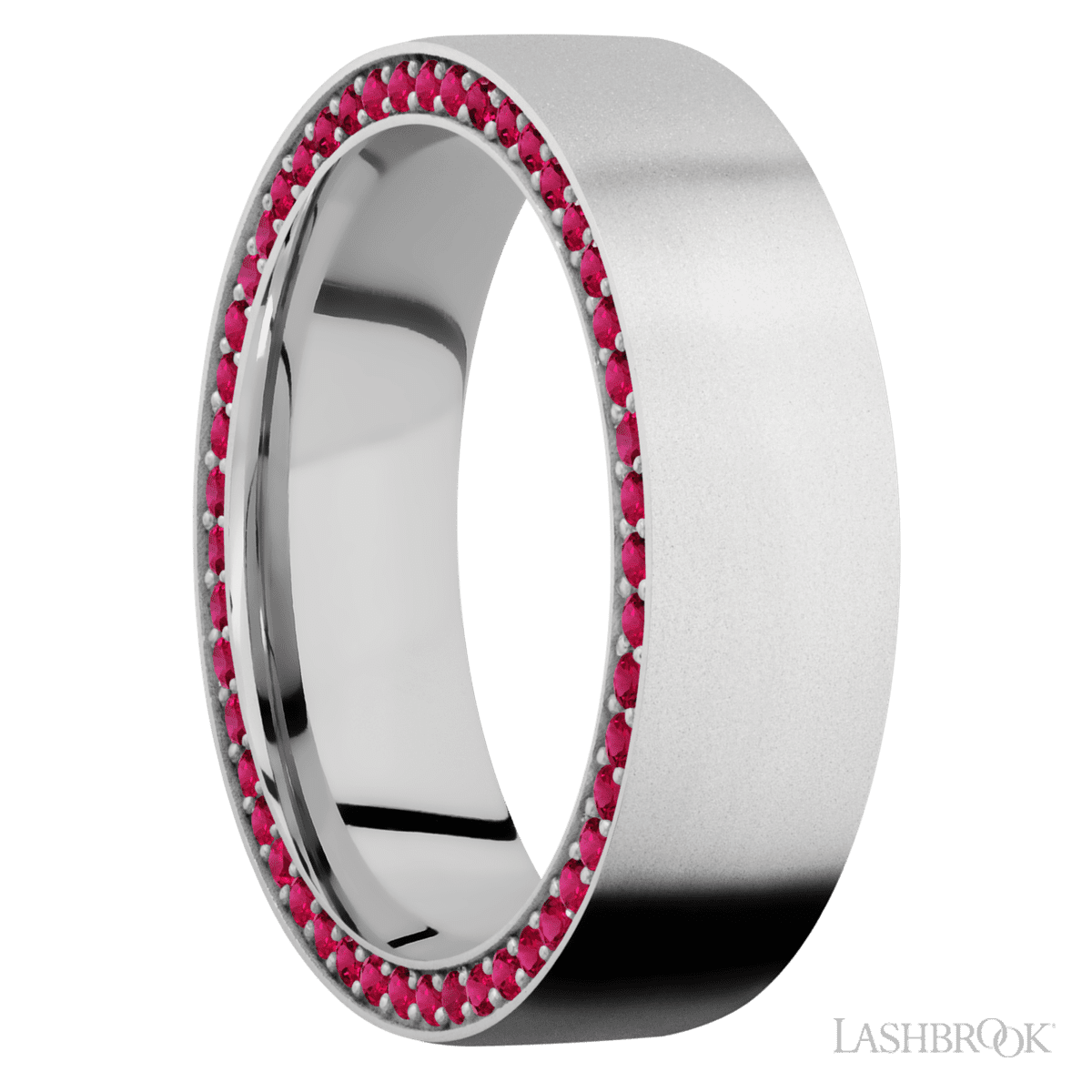 Lashbrook 14K White Gold Men's Marriage Ring With Beaded Red Rubies - Diamonds By Rothschild