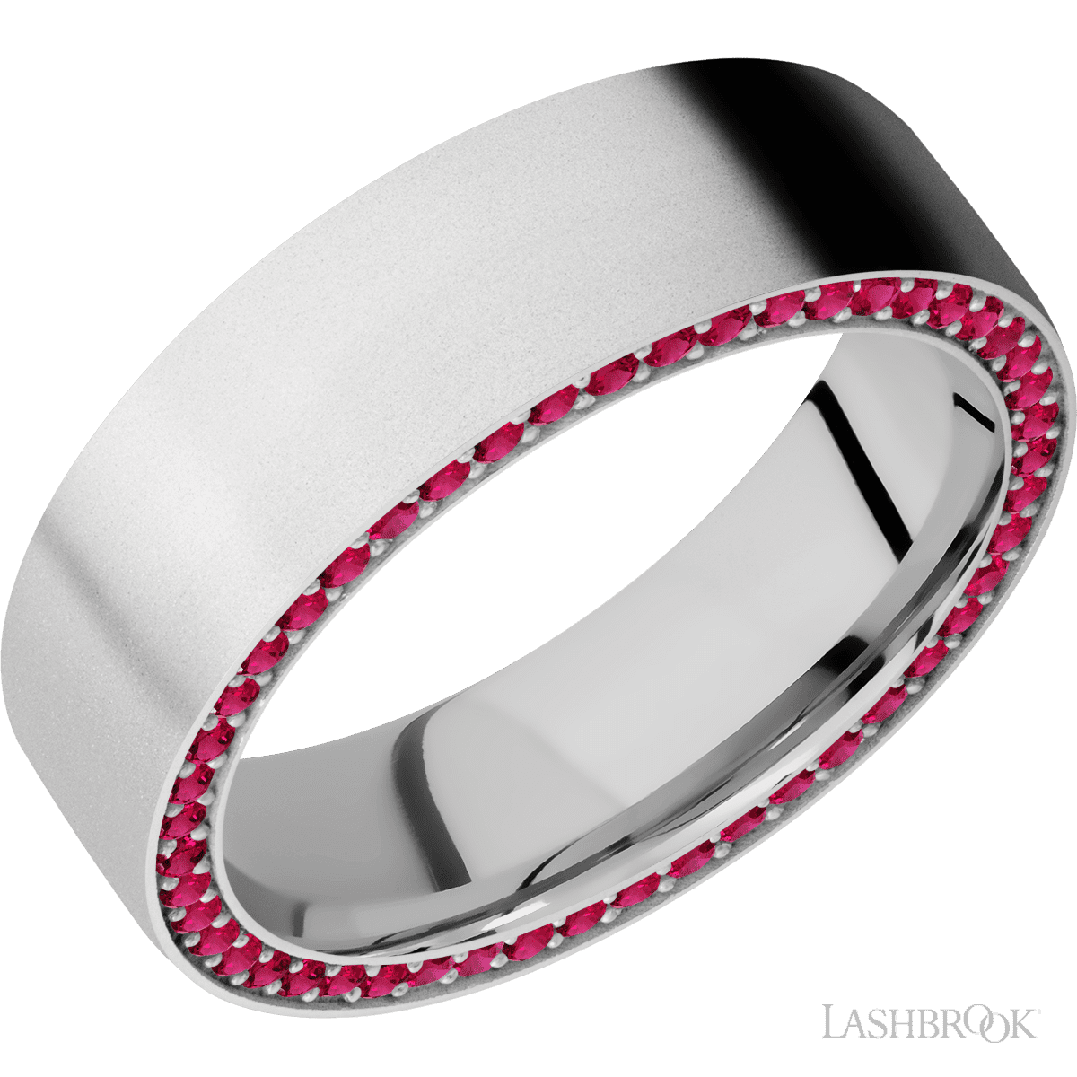 Lashbrook 14K White Gold Men's Marriage Ring With Beaded Red Rubies - Diamonds By Rothschild