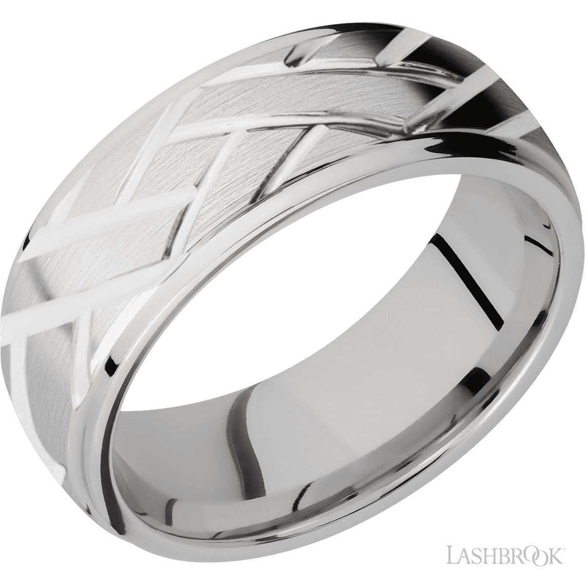 Lashbrook 14K White Gold Men's Marriage Ring With Lattice Pattern - Diamonds By Rothschild