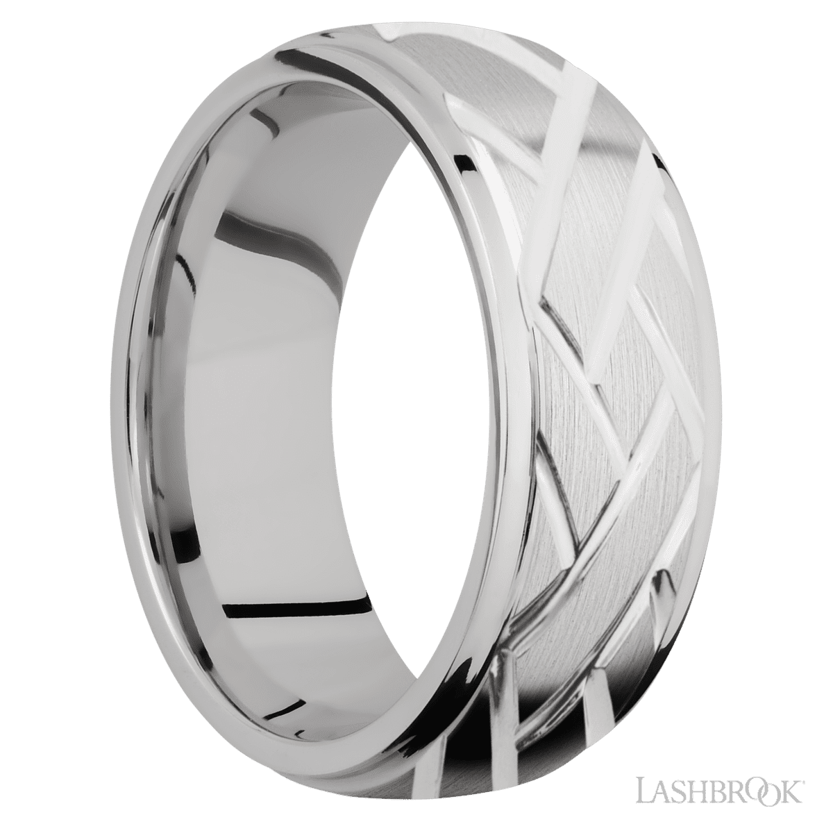 Lashbrook 14K White Gold Men's Marriage Ring With Lattice Pattern - Diamonds By Rothschild