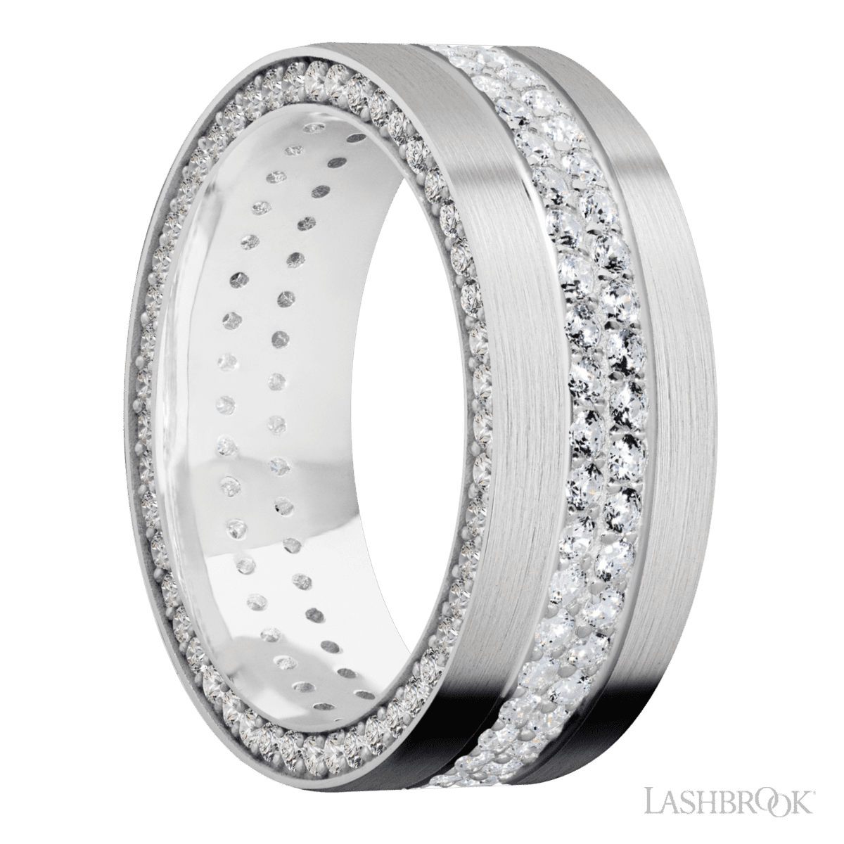 Lashbrook 14K White Gold Men's Wedding Band With 3 Rows Diamonds - Diamonds By Rothschild