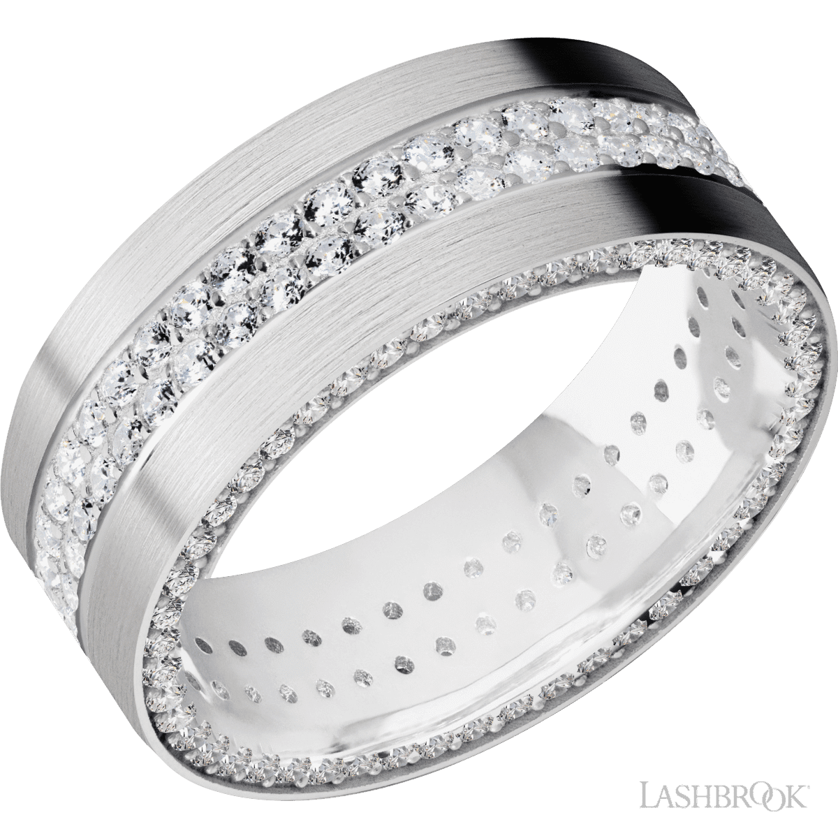 Lashbrook 14K White Gold Men's Wedding Band With 3 Rows Diamonds - Diamonds By Rothschild