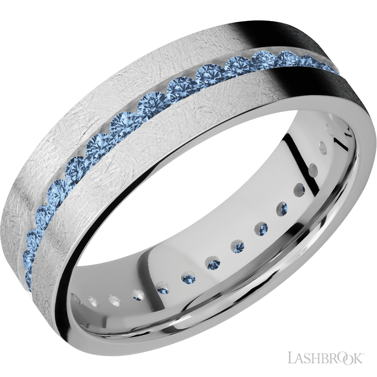 Lashbrook 14K White Gold Men's Wedding Band With Beaded Sapphires - Diamonds By Rothschild