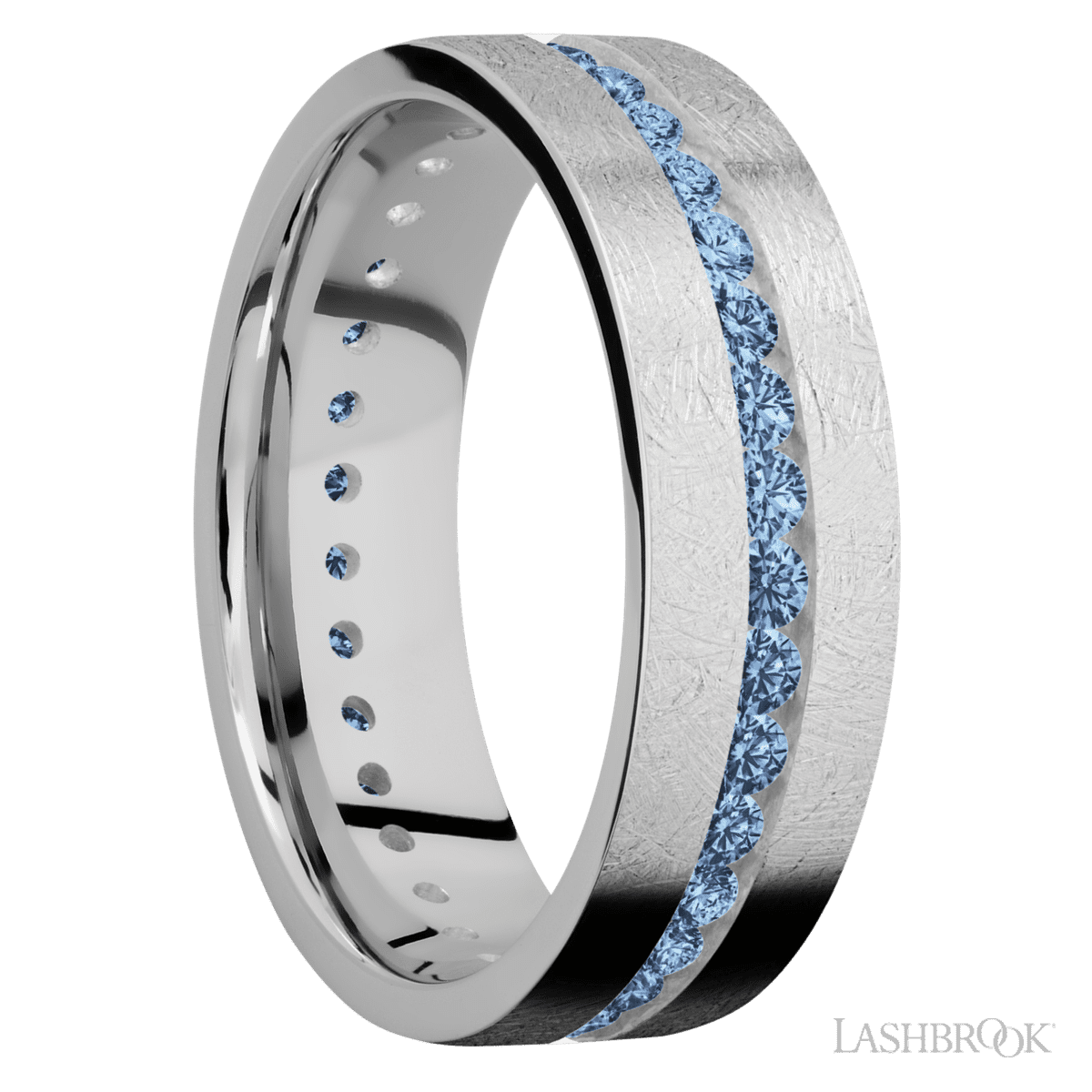 Lashbrook 14K White Gold Men's Wedding Band With Beaded Sapphires - Diamonds By Rothschild