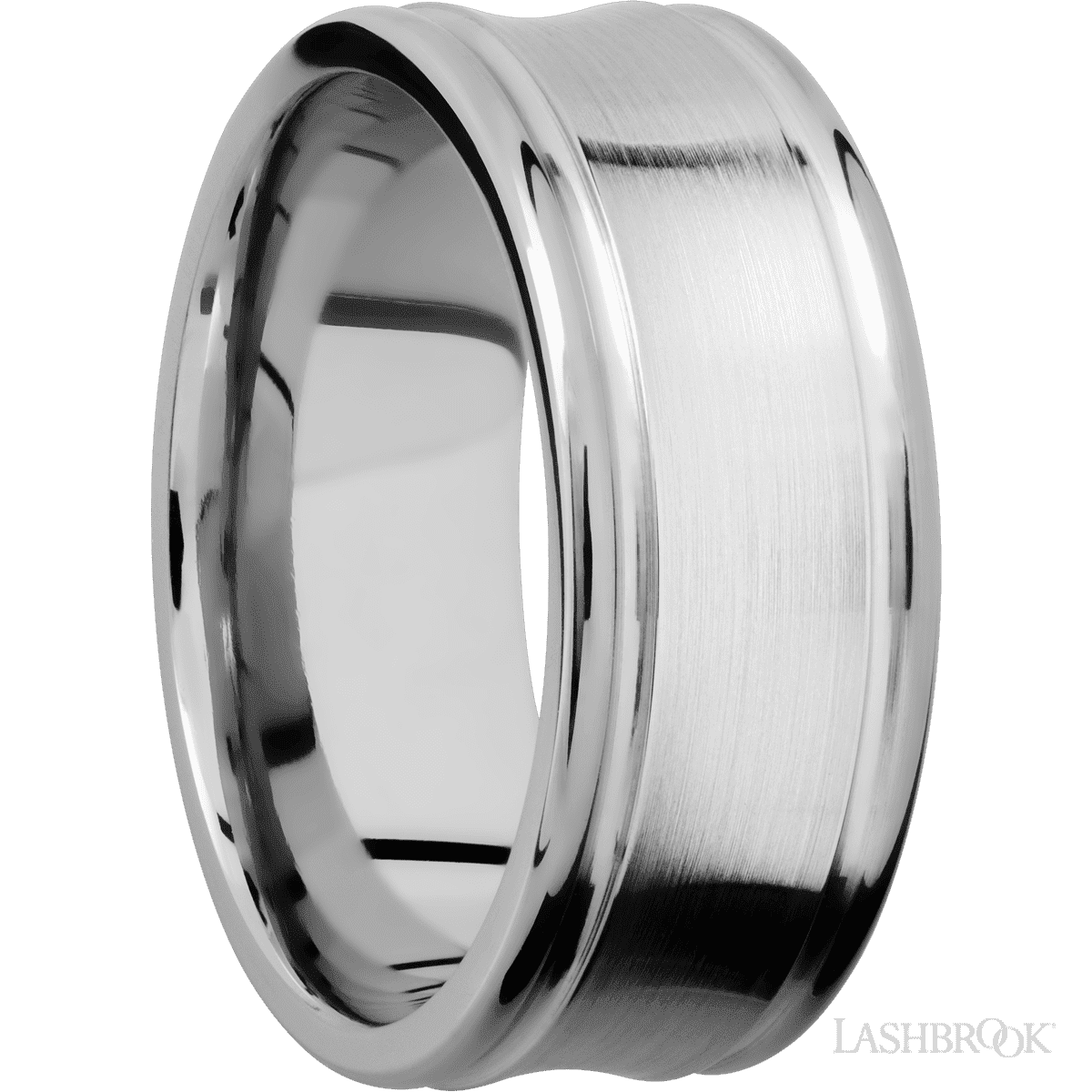 Lashbrook 14K White Gold Men's Wedding Band With Concave Center - Diamonds By Rothschild