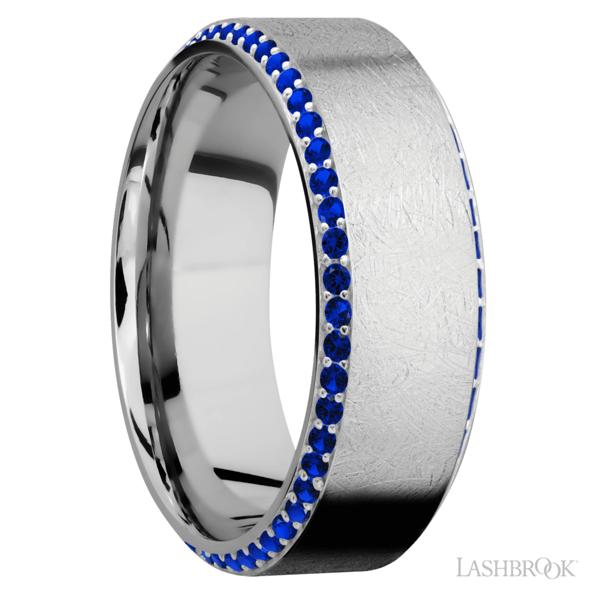 Lashbrook 14K White Gold Men's Wedding Ring - Beaded Sapphire Stones - Diamonds By Rothschild