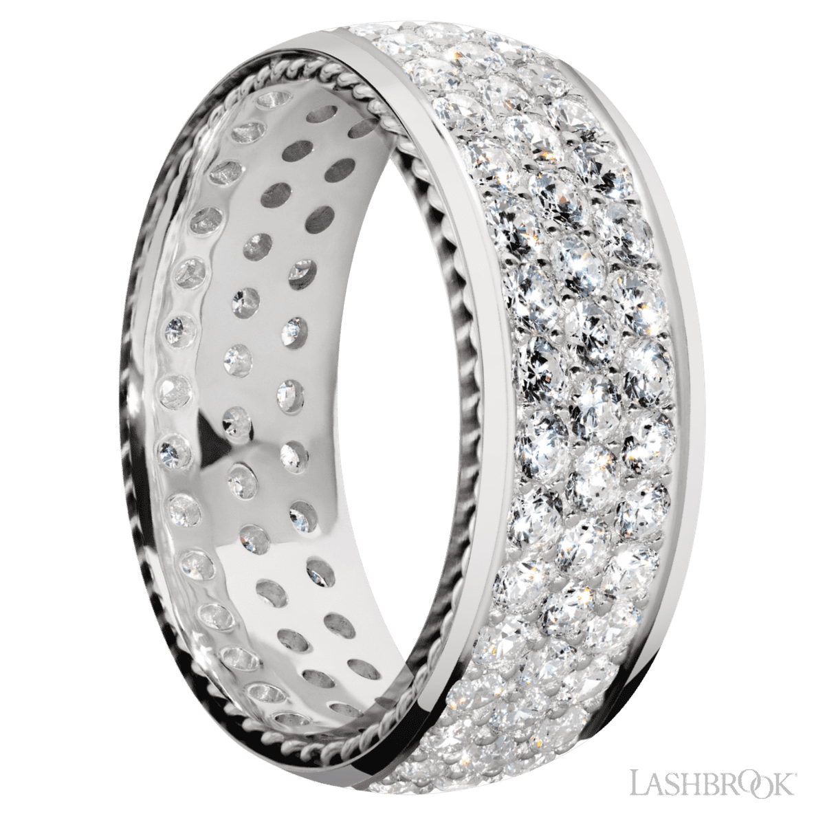 Lashbrook 14K White Gold Wedding Band For Him - 3 Rows Diamonds - Diamonds By Rothschild