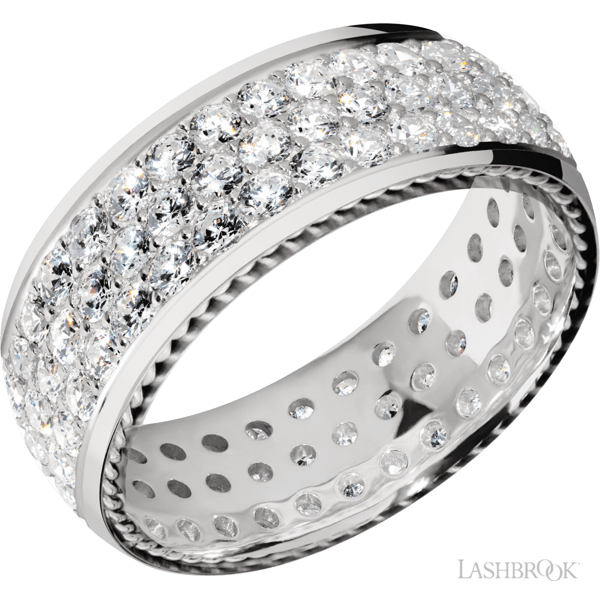 Lashbrook 14K White Gold Wedding Band For Him - 3 Rows Diamonds - Diamonds By Rothschild