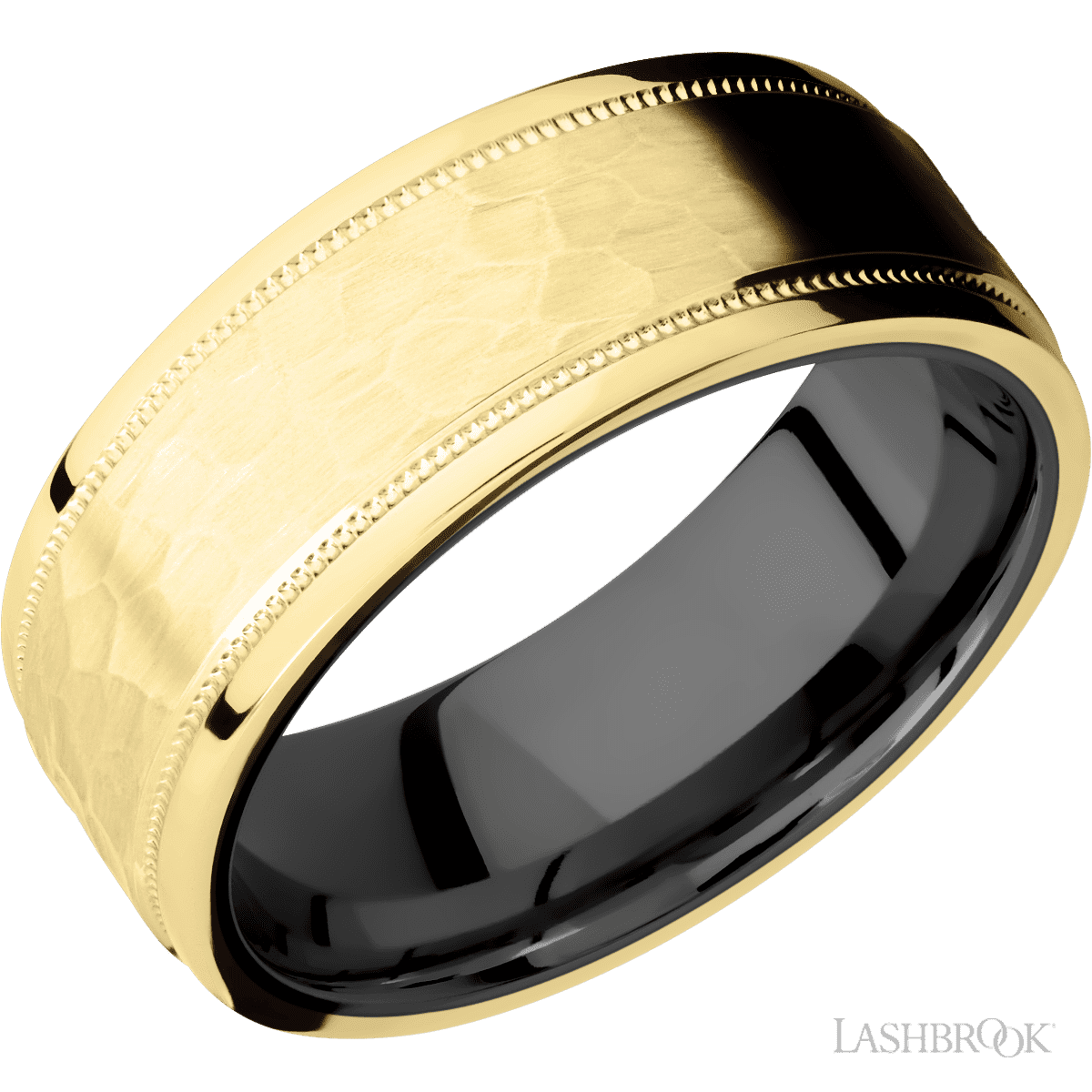 Lashbrook 14K Yellow Gold Male Wedding Band with Hammer and Zirconium - Diamonds By Rothschild
