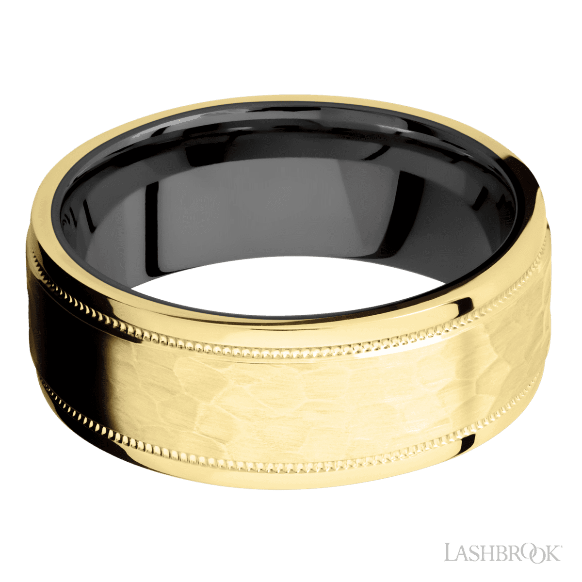 Lashbrook 14K Yellow Gold Male Wedding Band with Hammer and Zirconium - Diamonds By Rothschild