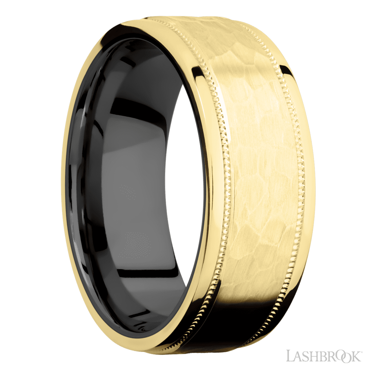 Lashbrook 14K Yellow Gold Male Wedding Band with Hammer and Zirconium - Diamonds By Rothschild
