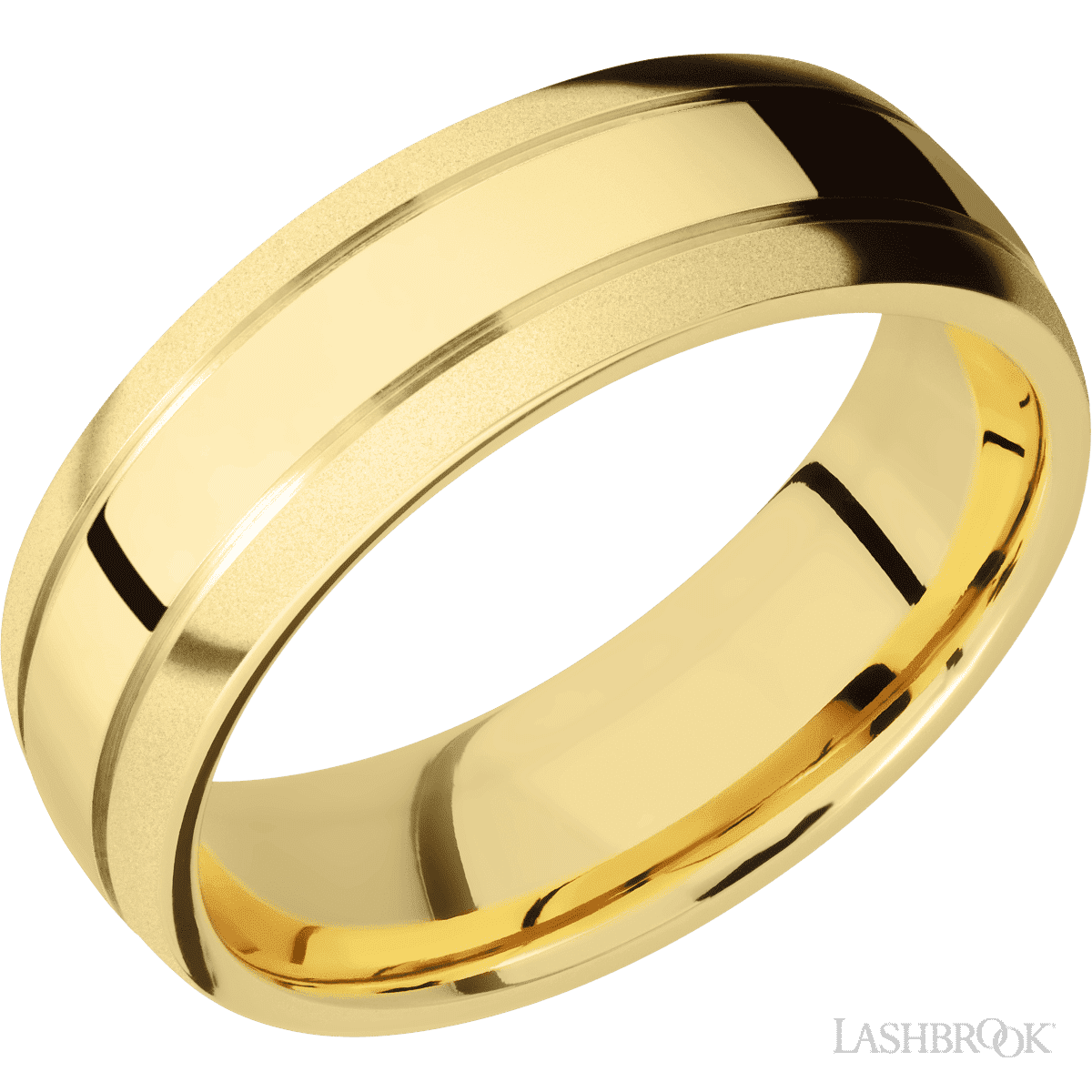 Lashbrook 14K Yellow Gold Male Wedding Ring With 2 Accent Grooves - Diamonds By Rothschild