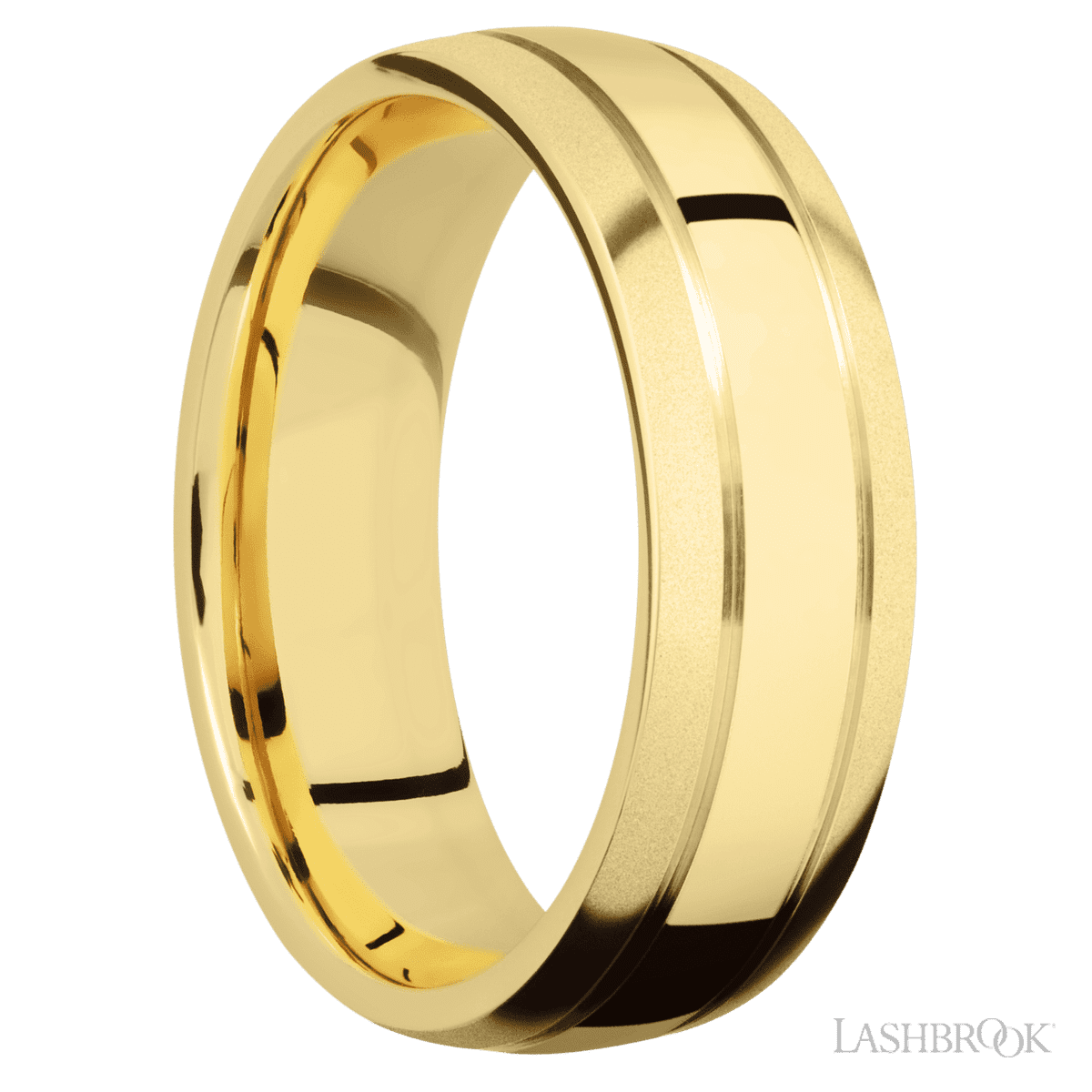 Lashbrook 14K Yellow Gold Male Wedding Ring With 2 Accent Grooves - Diamonds By Rothschild