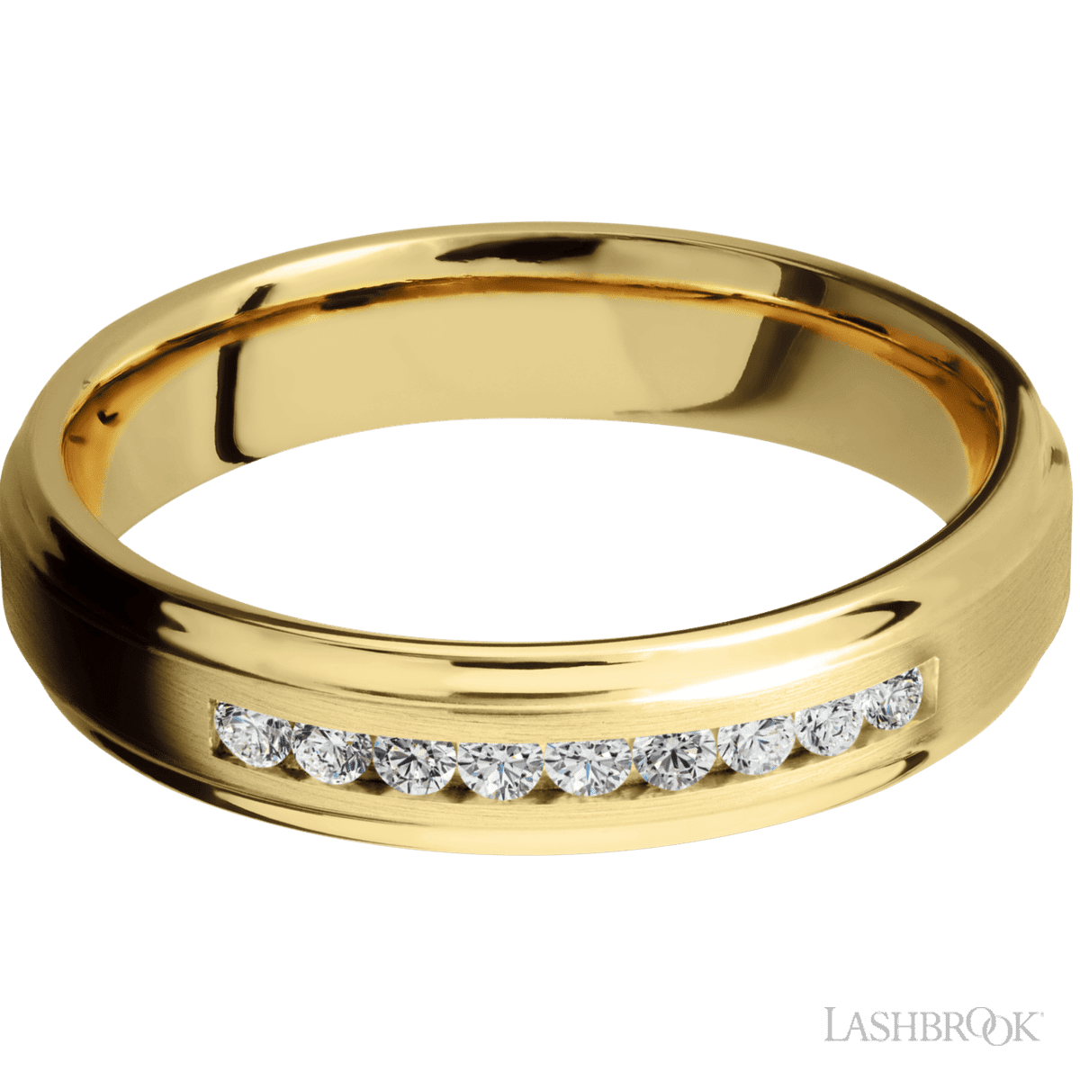 Lashbrook 14K Yellow Gold Male Wedding Ring With Beaded Diamonds - Diamonds By Rothschild