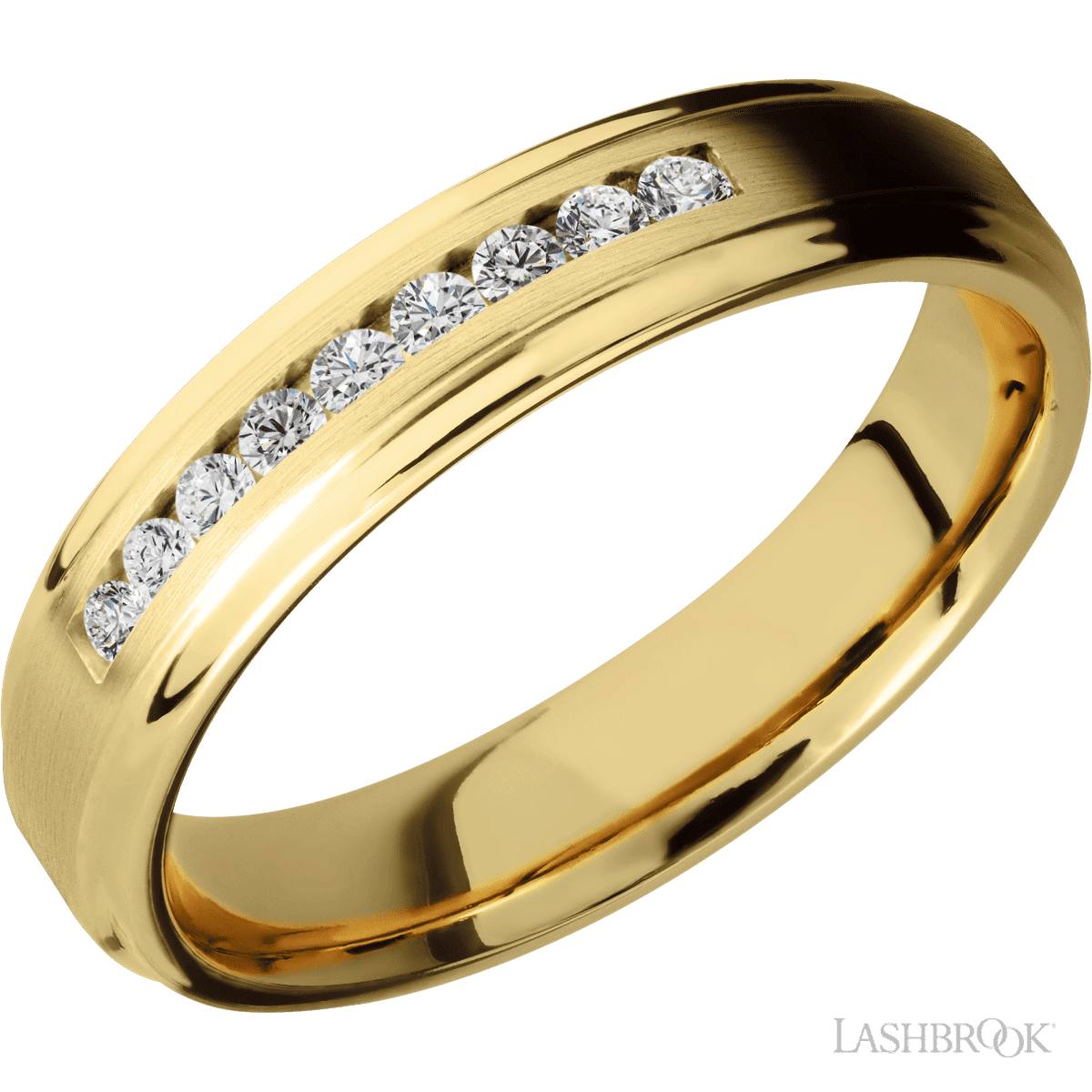 Lashbrook 14K Yellow Gold Male Wedding Ring With Beaded Diamonds - Diamonds By Rothschild