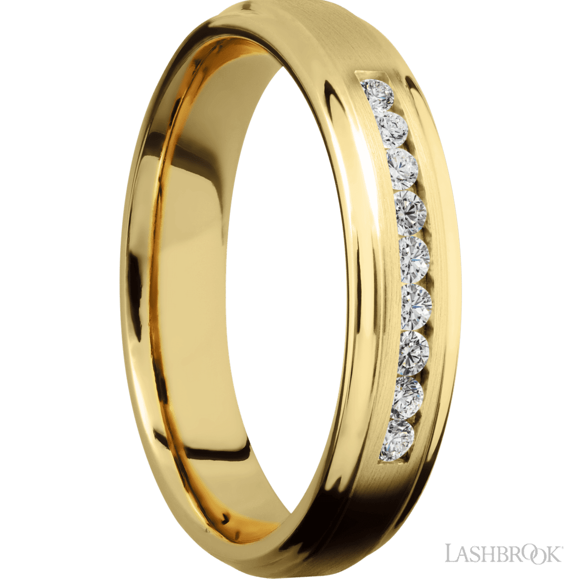 Lashbrook 14K Yellow Gold Male Wedding Ring With Beaded Diamonds - Diamonds By Rothschild