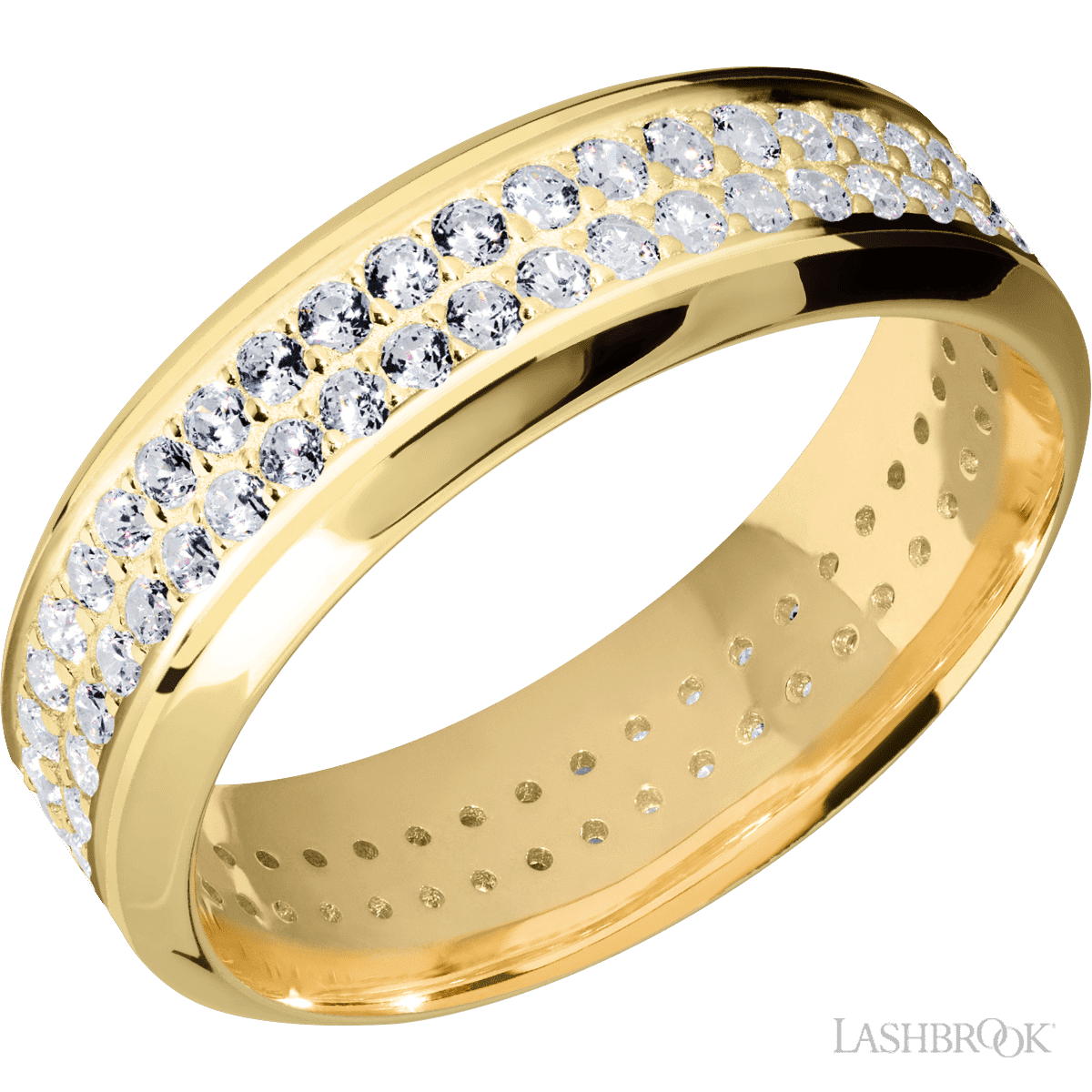Lashbrook 14K Yellow Gold Men's Wedding Band - 2 Row Beaded Diamonds - Diamonds By Rothschild