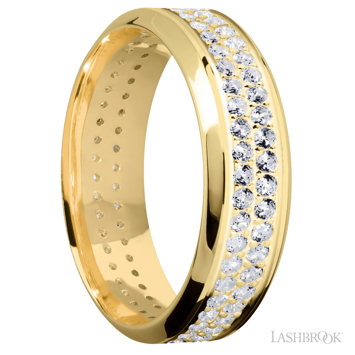Lashbrook 14K Yellow Gold Men's Wedding Band - 2 Row Beaded Diamonds - Diamonds By Rothschild