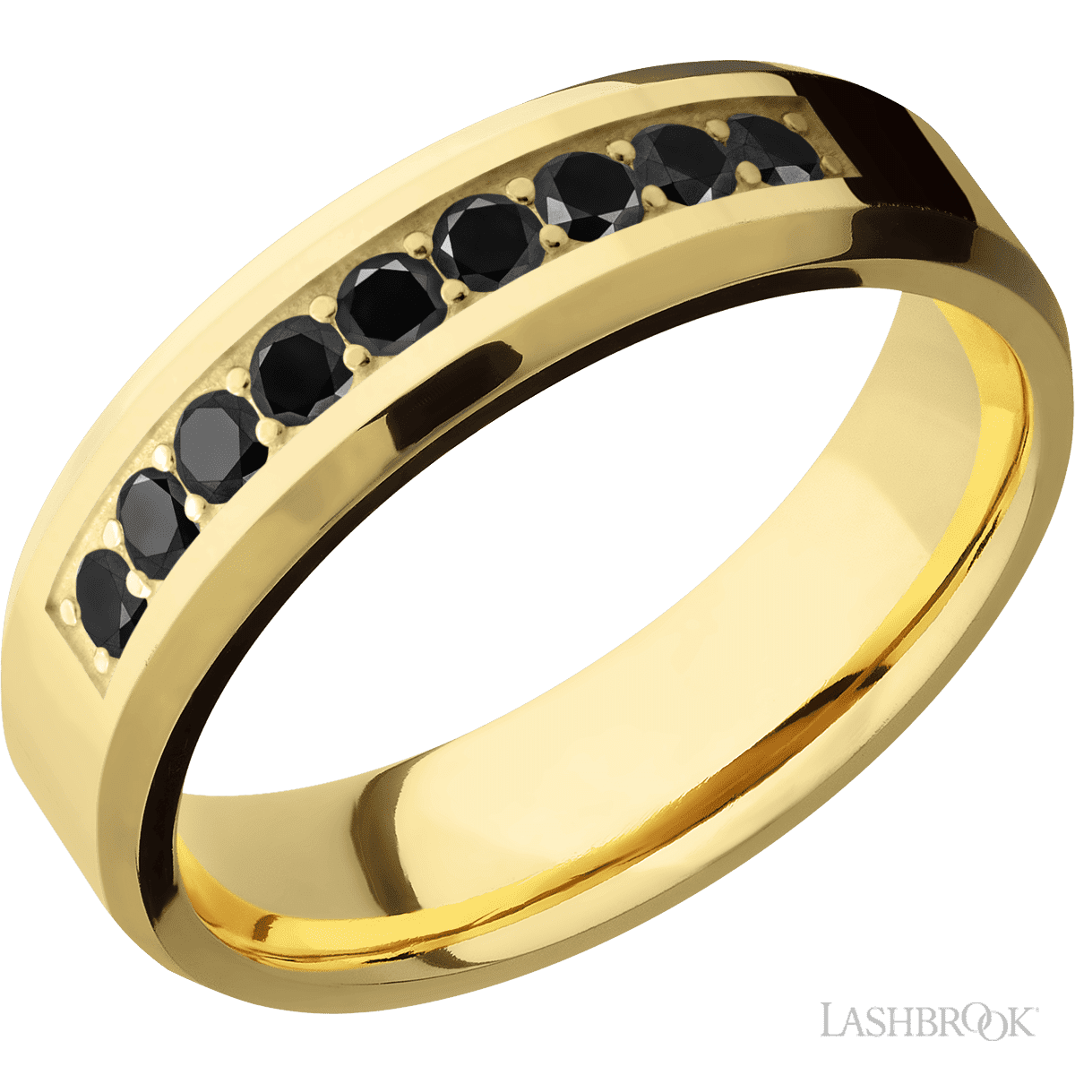 Lashbrook 14K Yellow Gold Wedding Band For Him - Beaded Black Diamonds - Diamonds By Rothschild