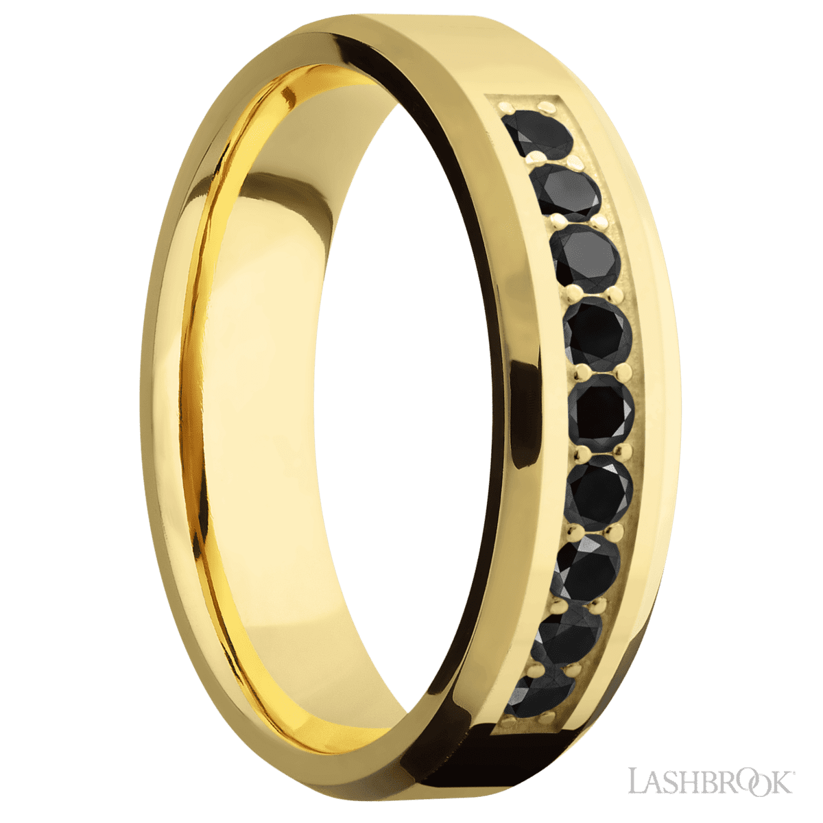Lashbrook 14K Yellow Gold Wedding Band For Him - Beaded Black Diamonds - Diamonds By Rothschild