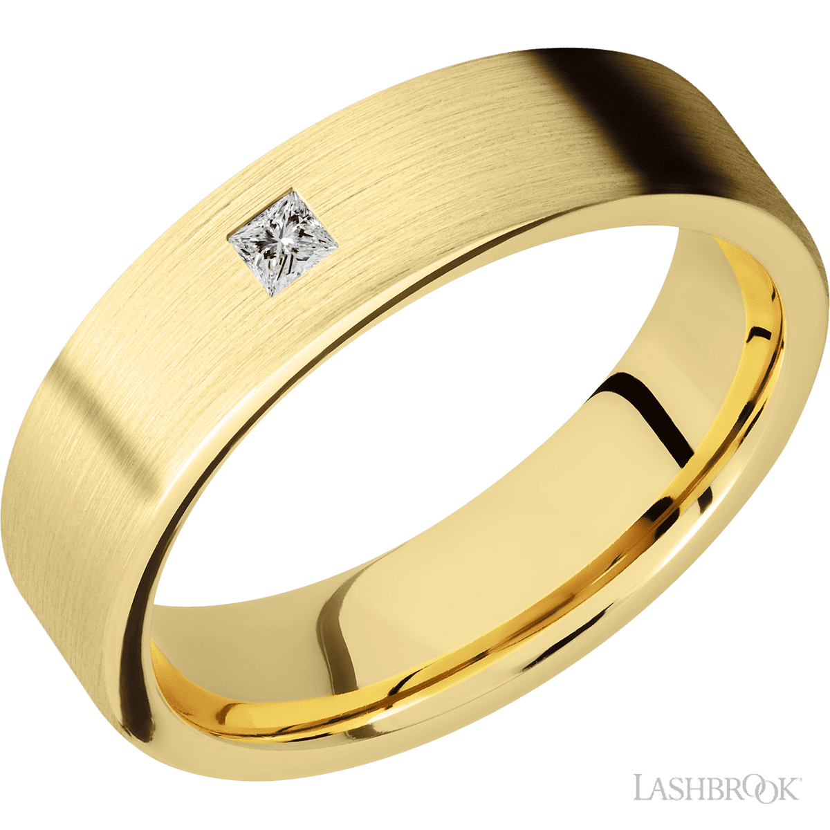 Lashbrook 14K Yellow Gold Wedding Band For Him With Princess Diamond - Diamonds By Rothschild