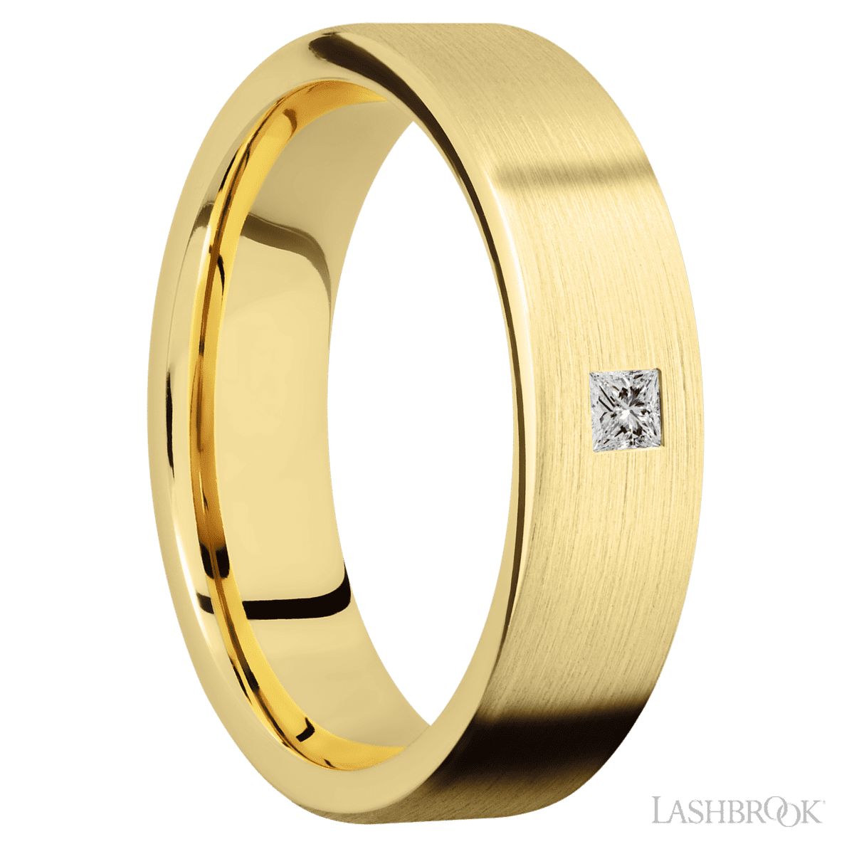 Lashbrook 14K Yellow Gold Wedding Band For Him With Princess Diamond - Diamonds By Rothschild