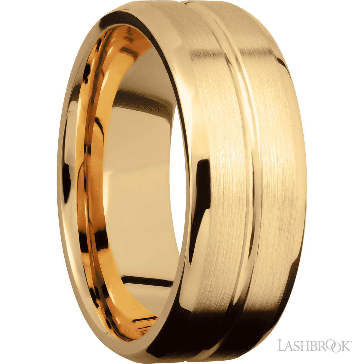 Lashbrook 14K Yellow Gold Wedding Ring For Him - Center Accent Groove - Diamonds By Rothschild