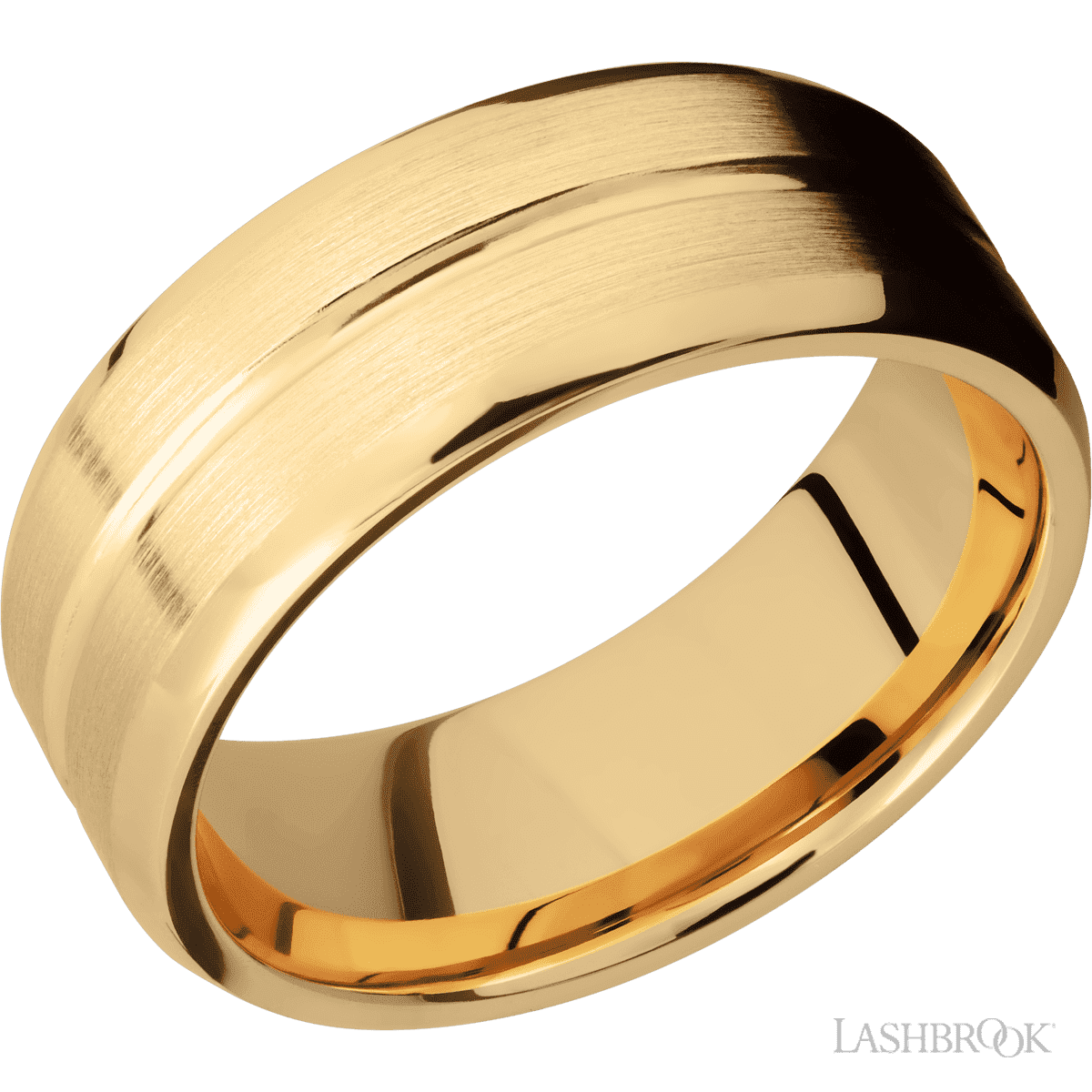 Lashbrook 14K Yellow Gold Wedding Ring For Him - Center Accent Groove - Diamonds By Rothschild