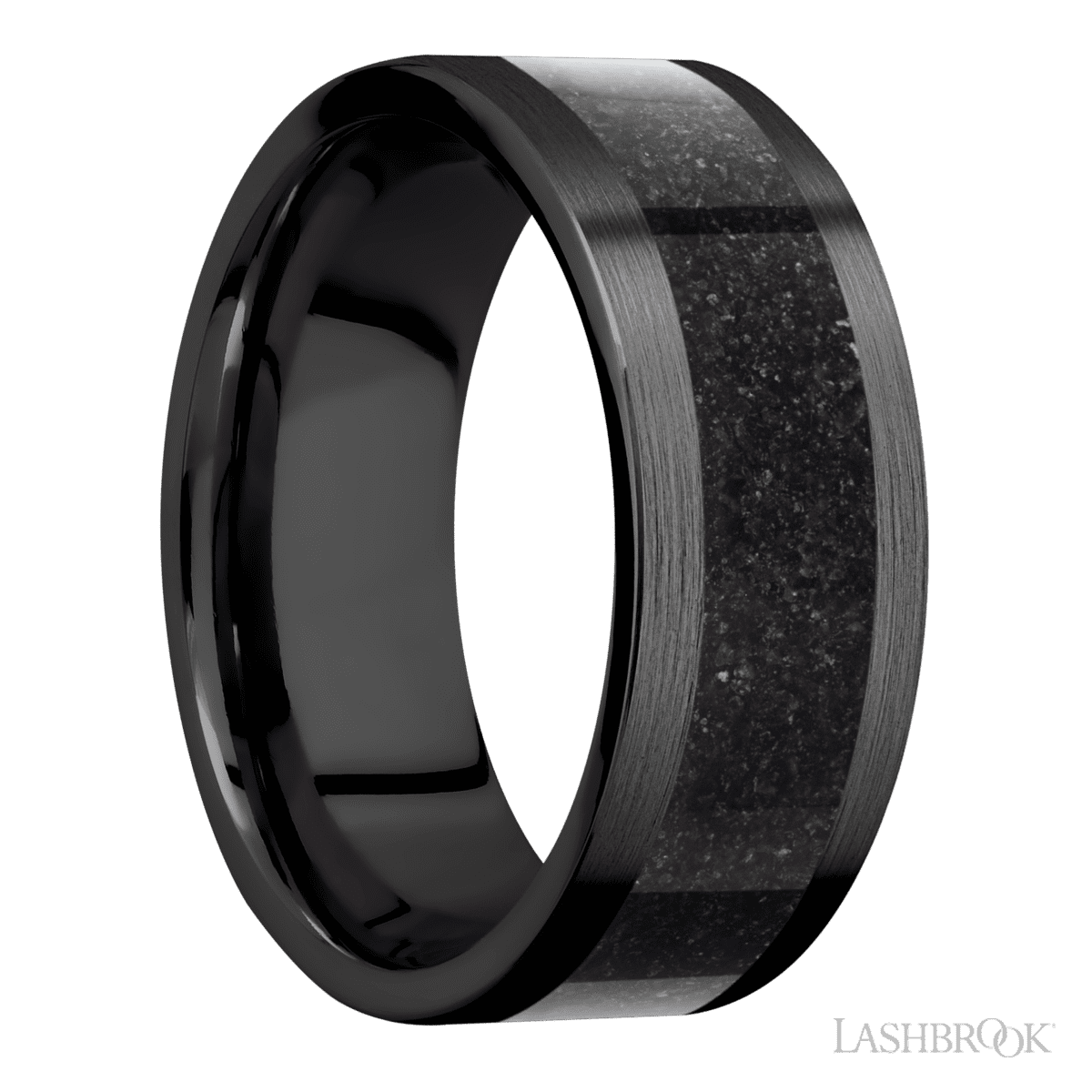 Lashbrook Black Male Wedding Band with Dinosaur Bone Black Inlay - Diamonds By Rothschild
