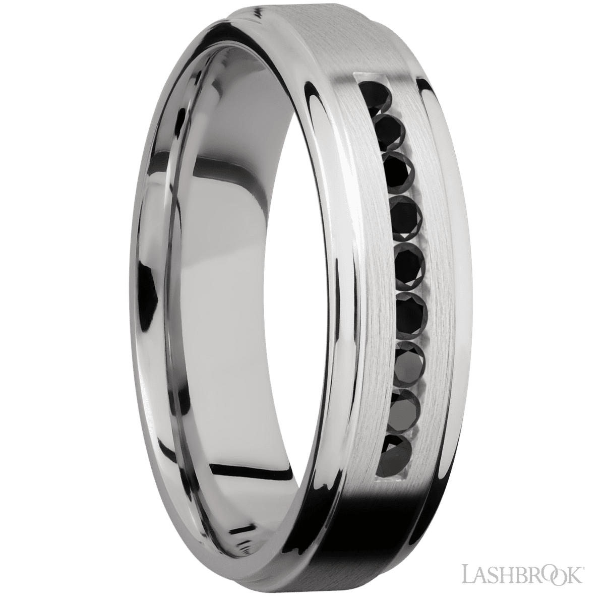 Lashbrook Chrome Men's Wedding Band With Beaded Black Diamonds - Diamonds By Rothschild
