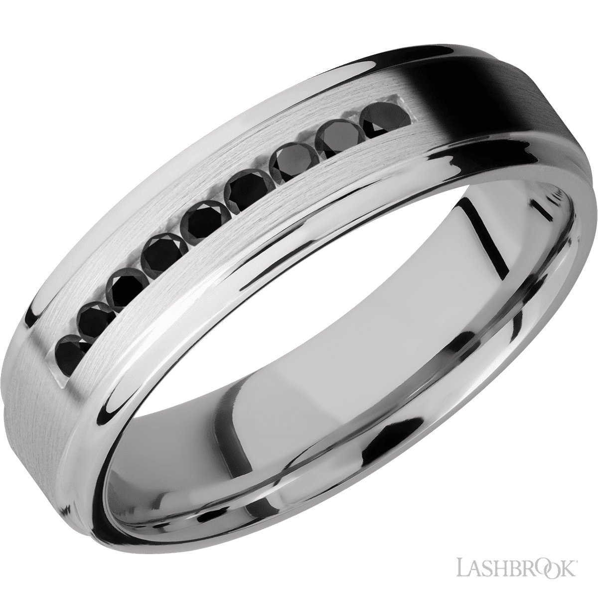 Lashbrook Chrome Men's Wedding Band With Beaded Black Diamonds - Diamonds By Rothschild
