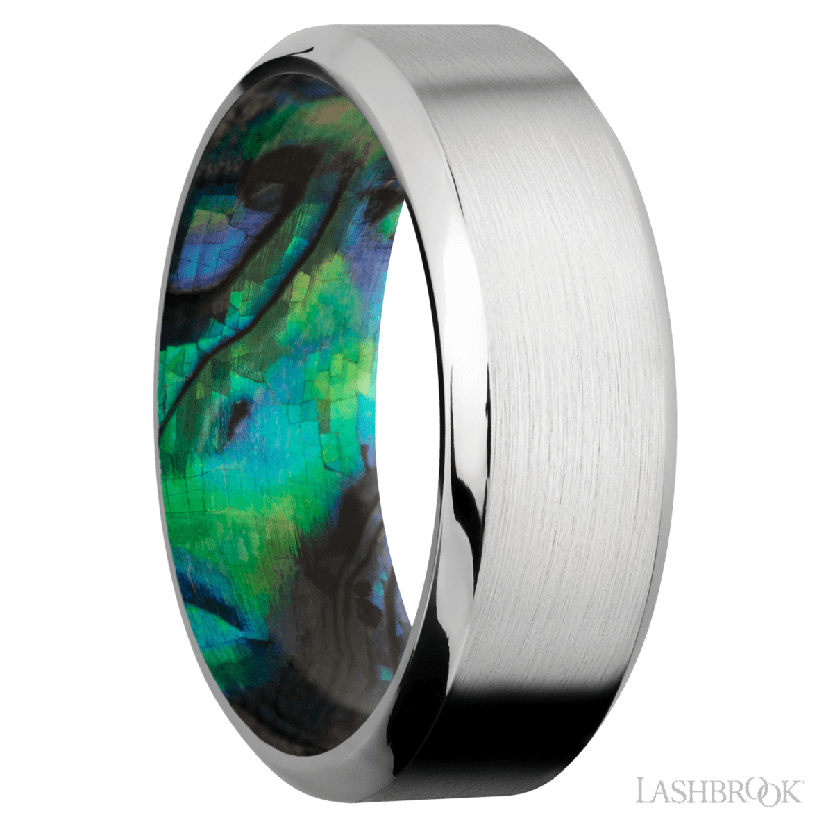 Lashbrook Chrome Men's Wedding Band with Polish Finish and Abalone - Diamonds By Rothschild