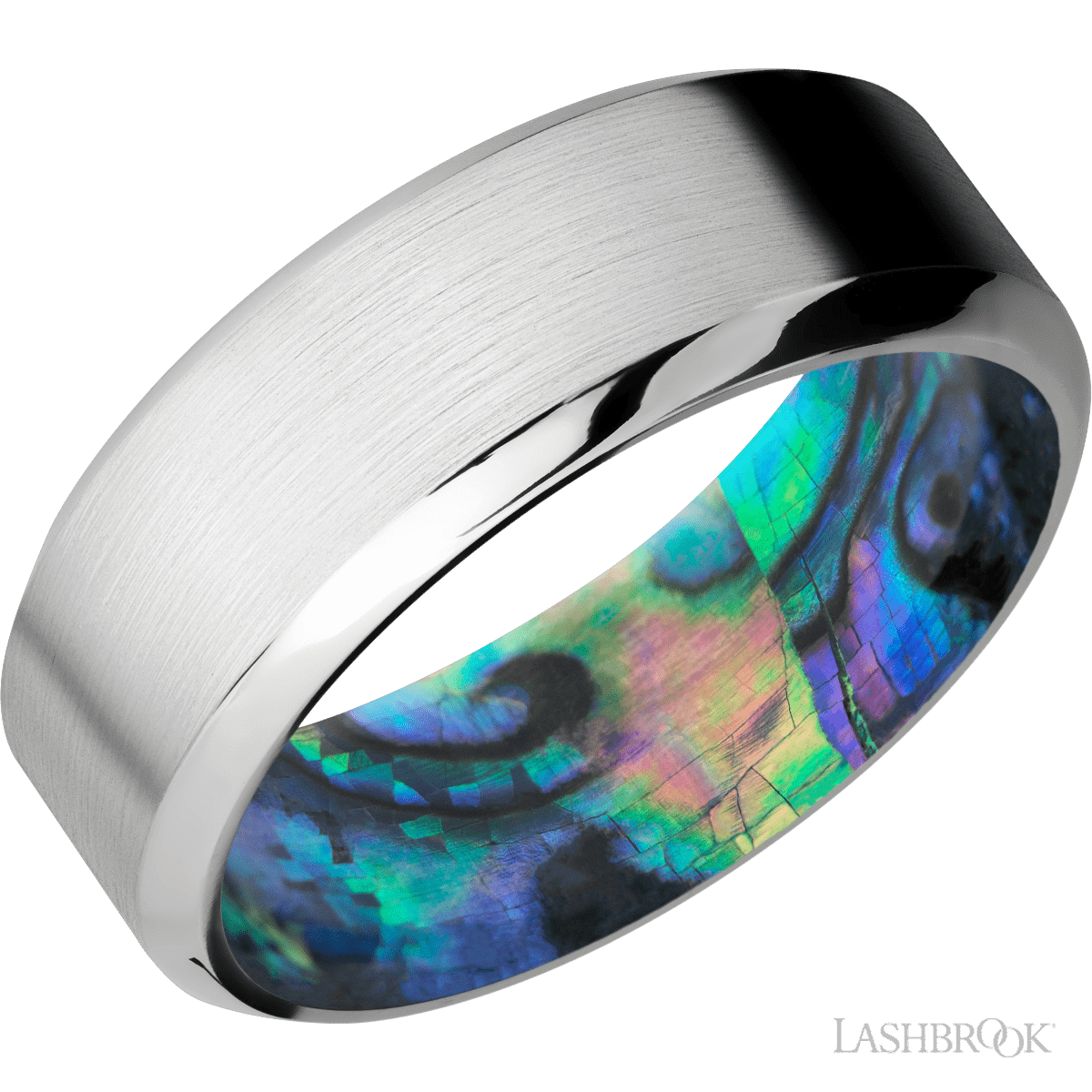 Lashbrook Chrome Men's Wedding Band with Polish Finish and Abalone - Diamonds By Rothschild