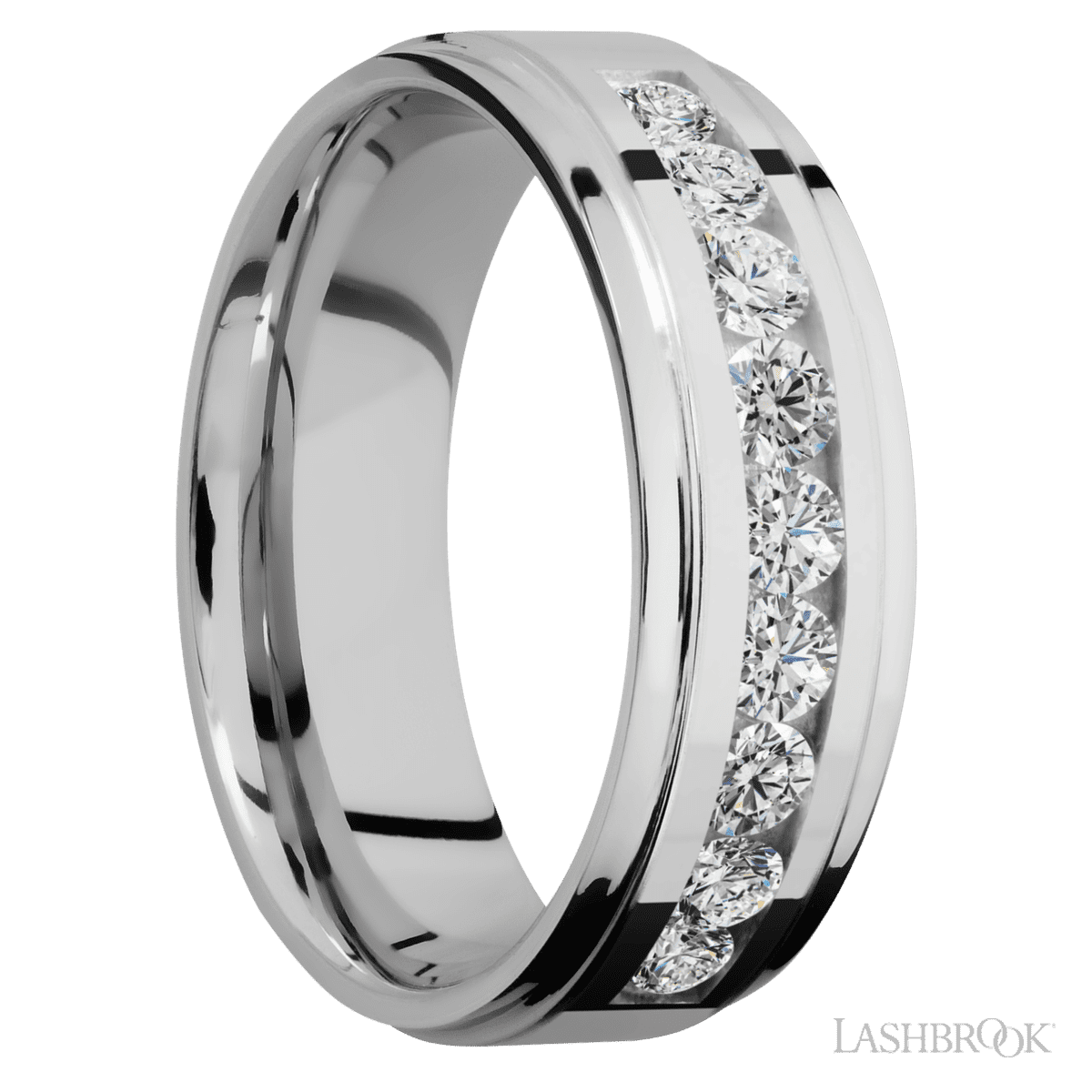 Lashbrook Cobalt Chrome Men's Marriage Band With Beaded Diamonds - Diamonds By Rothschild