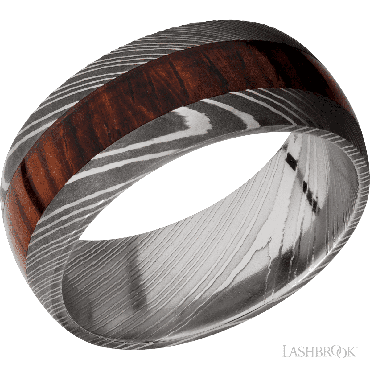 Lashbrook Damascus Men's Marriage Band - Acid Finish & Cocobolo Inlay - Diamonds By Rothschild