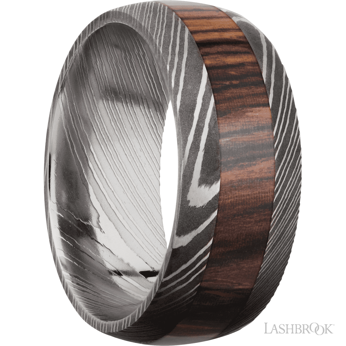 Lashbrook Damascus Men's Marriage Band - Acid Finish & Cocobolo Inlay - Diamonds By Rothschild