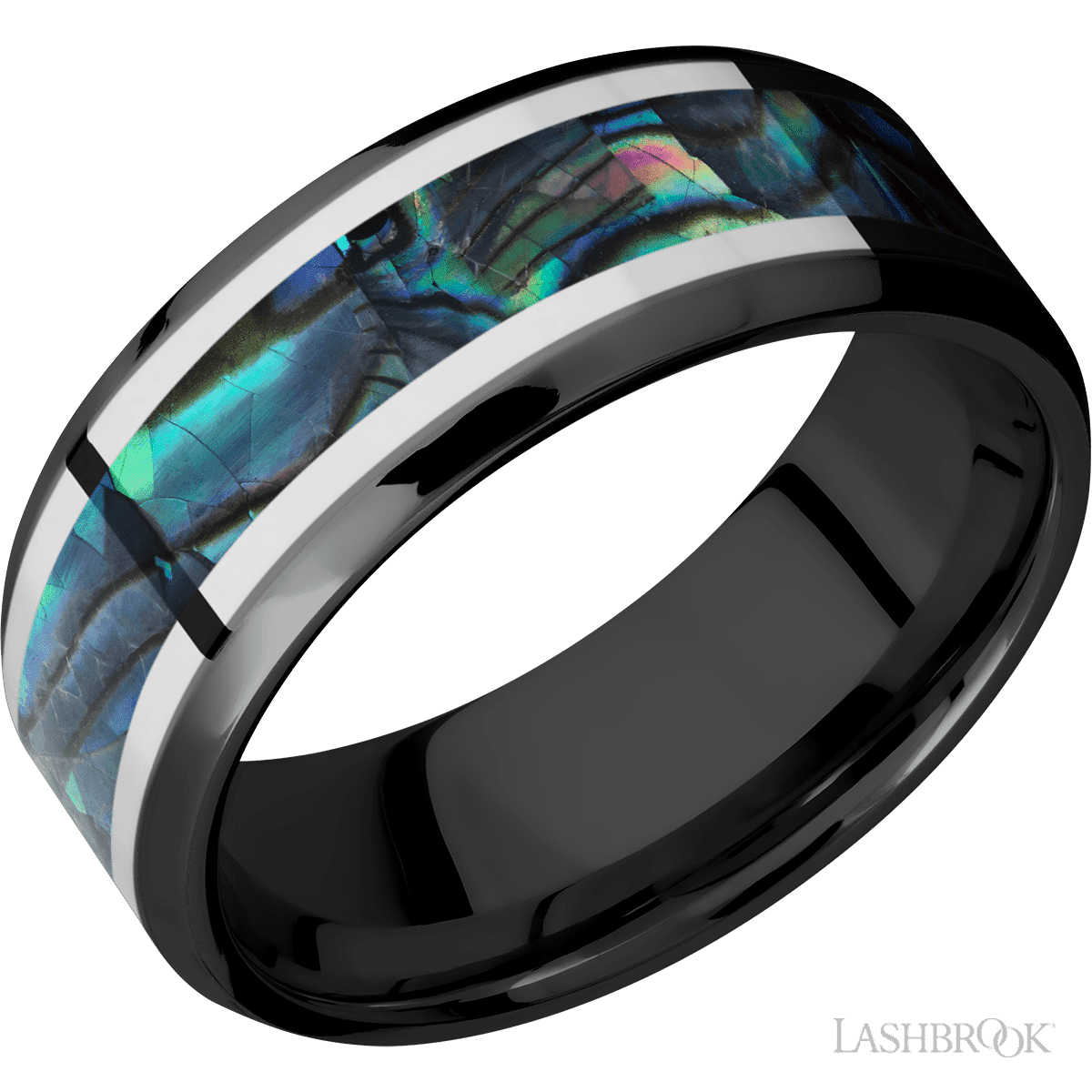 Lashbrook Male Marriage Band with Sterling Silver Inlay and Abalone - Diamonds By Rothschild